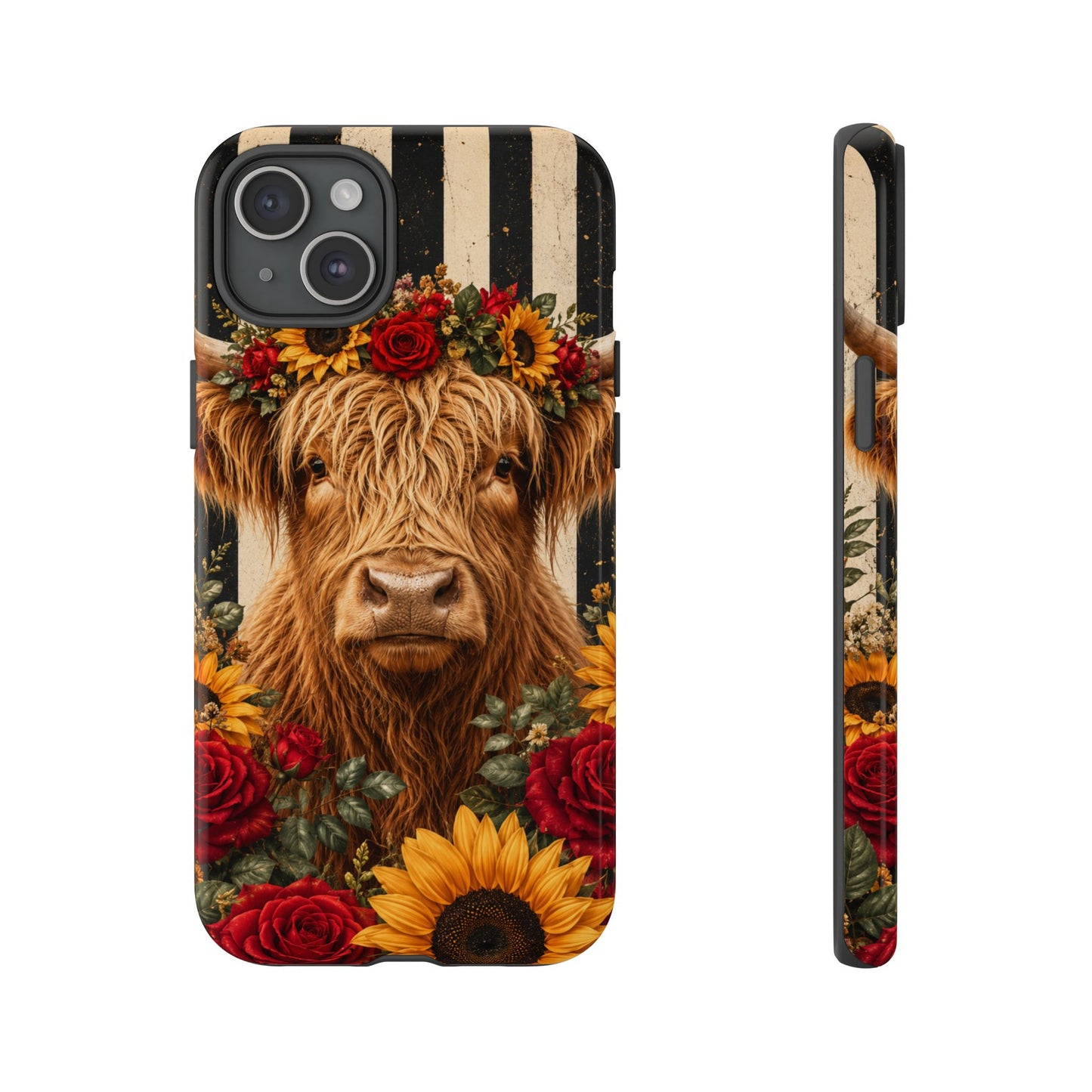 Sunflower Porch Co Highland Cow Floral Crown phone case | Tough Cases