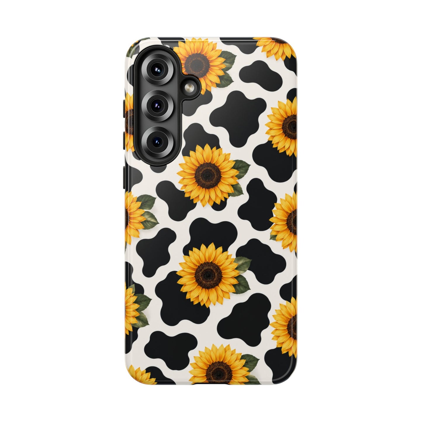 Sunflower Cow Print Tough Case | Phone Case, Floral Farm Animal Pattern