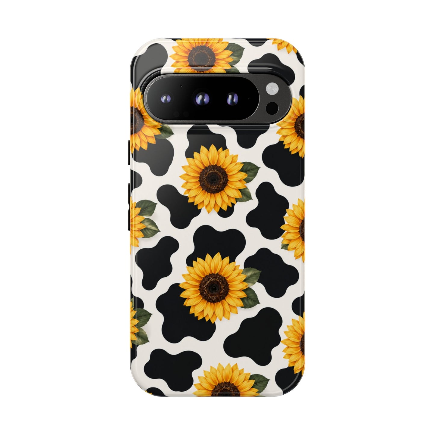 Sunflower Cow Print Tough Case | Phone Case, Floral Farm Animal Pattern