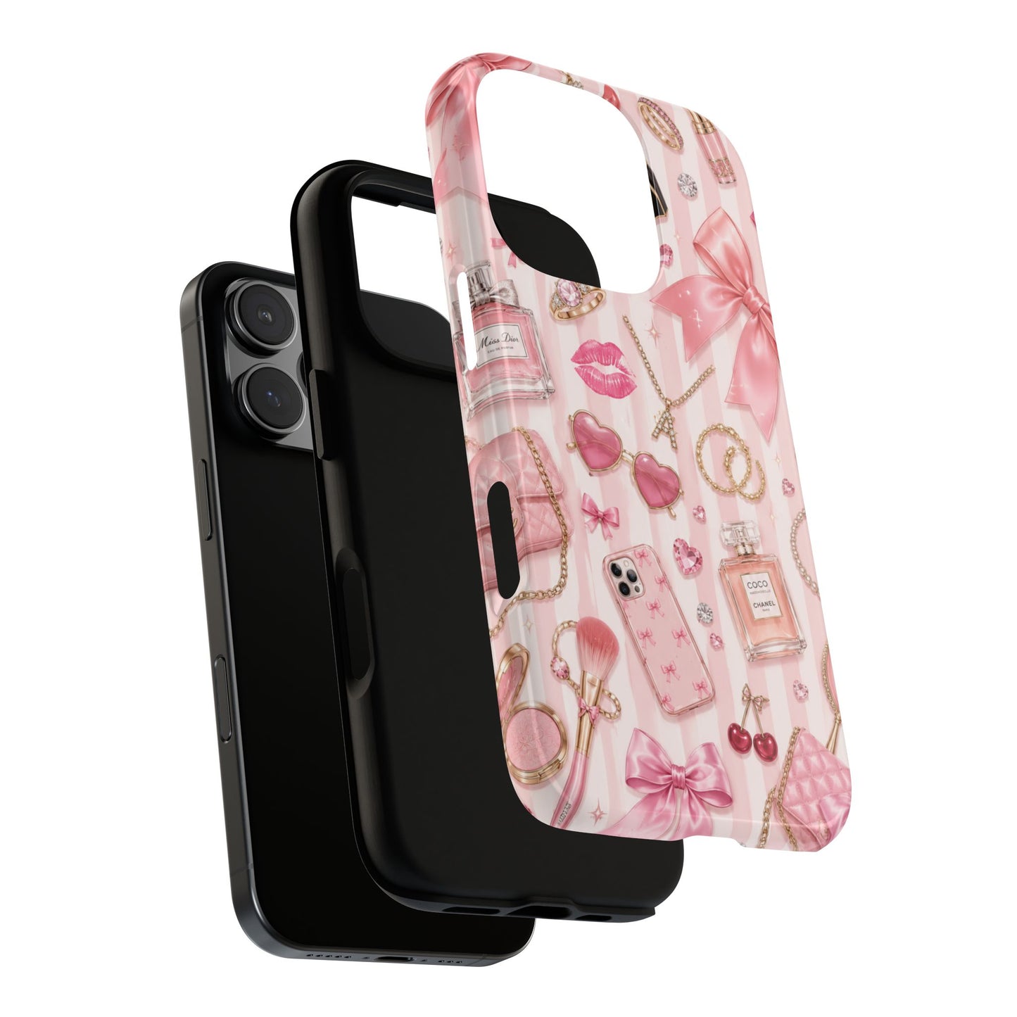 Pink Glam Pattern phone case | Makeup, bows, perfume, lipstick design