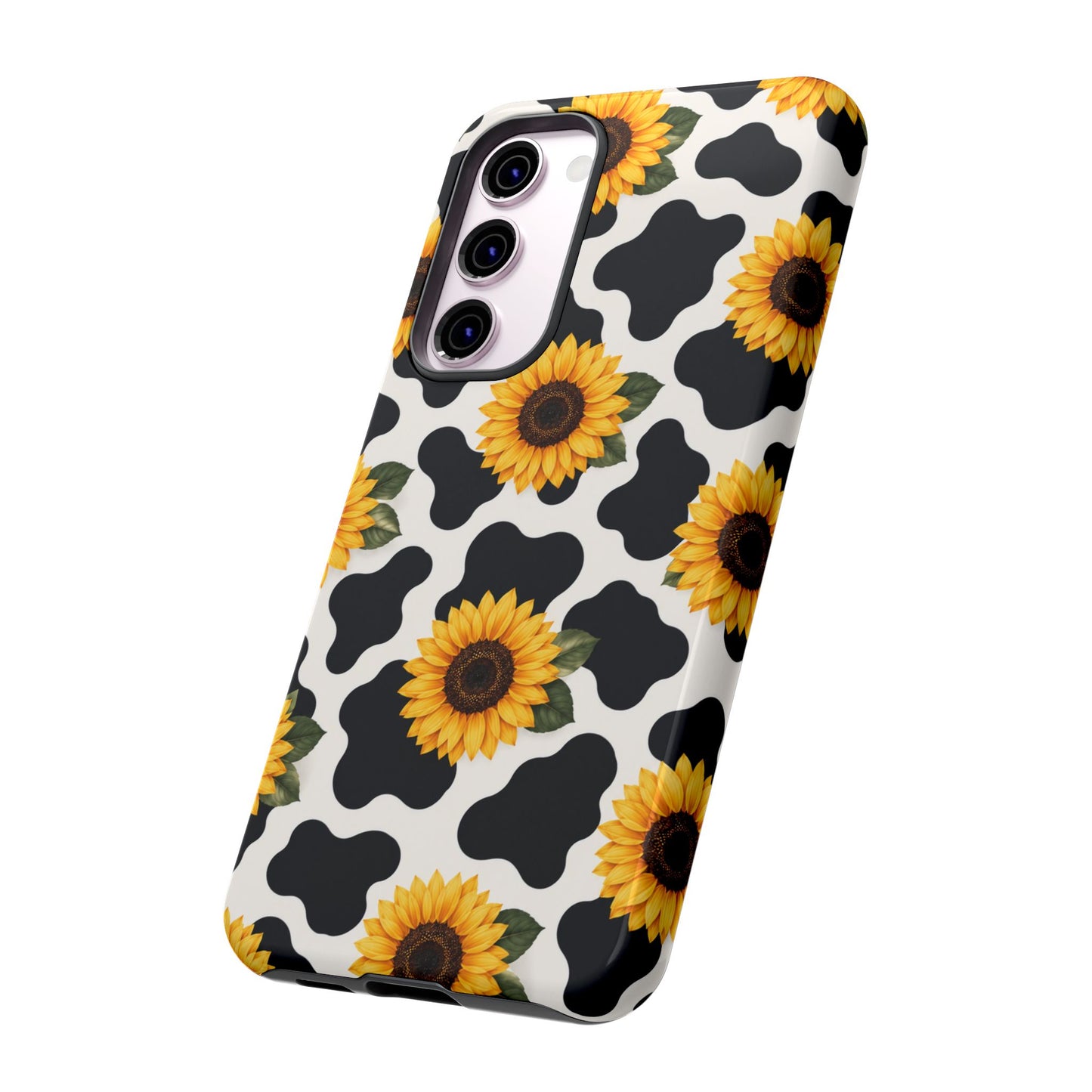 Sunflower Cow Print Tough Case | Phone Case, Floral Farm Animal Pattern