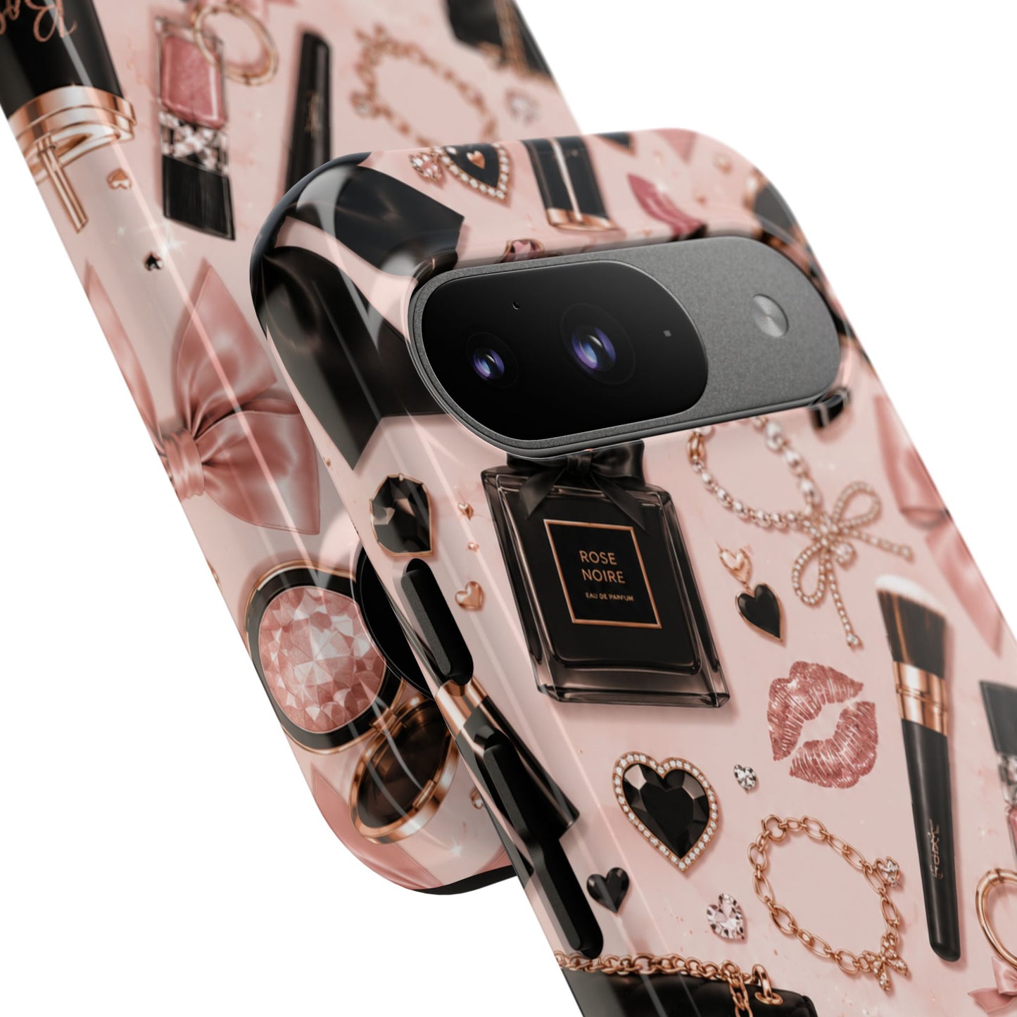 Sunflower Porch Co Glam Makeup Pattern Phone Case | Rose Gold Cosmetics, Perfume, Lipstick
