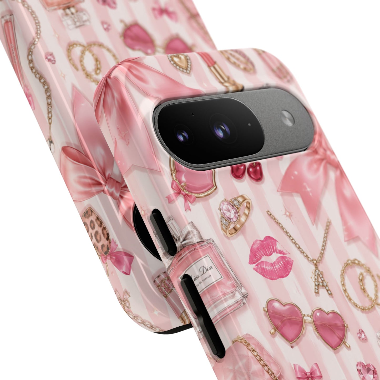 Pink Glam Pattern phone case | Makeup, bows, perfume, lipstick design