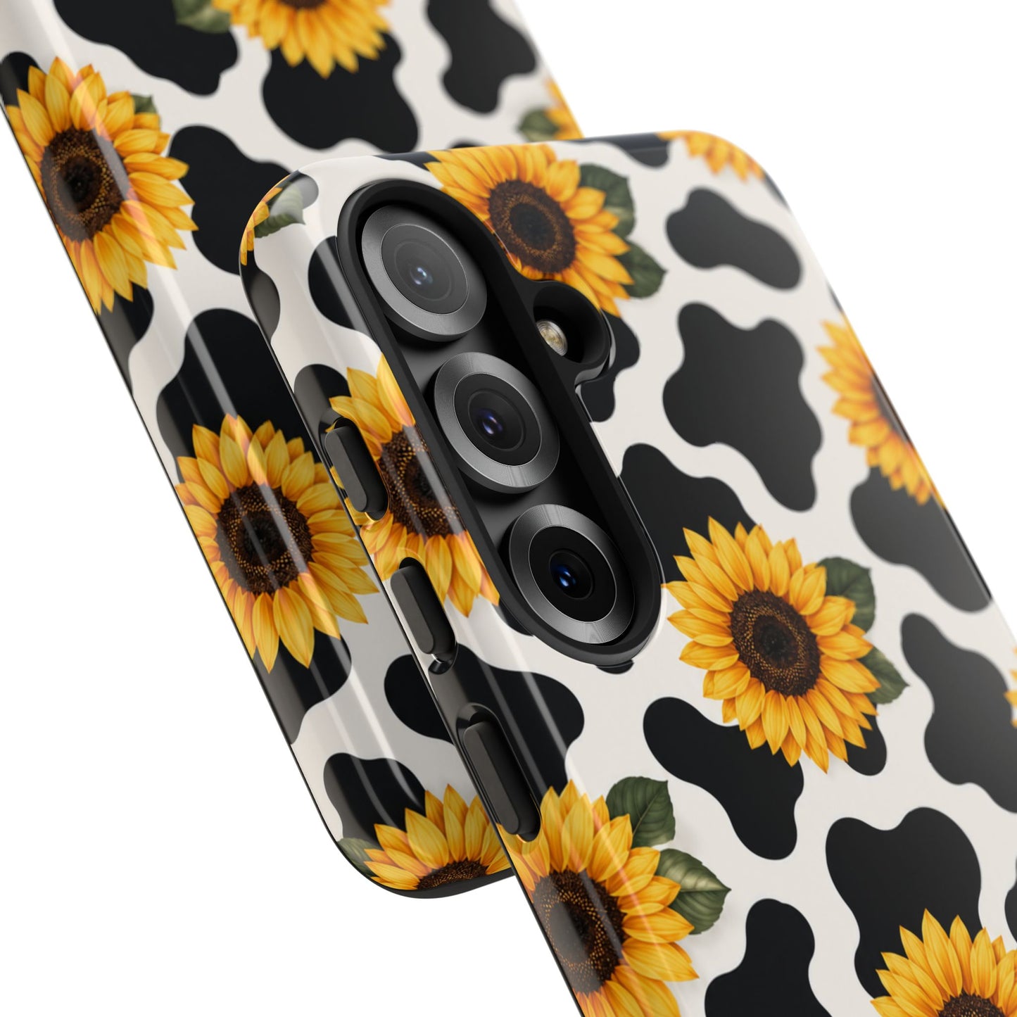 Sunflower Cow Print Tough Case | Phone Case, Floral Farm Animal Pattern
