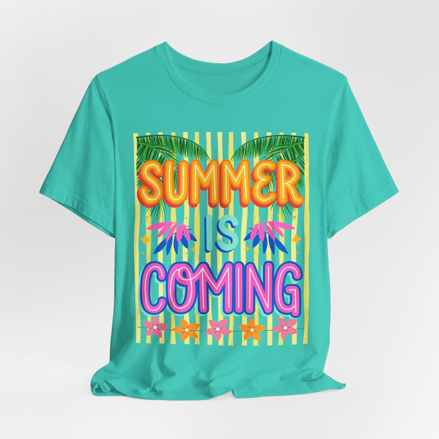 SunflowerPorchCo Summer Is Coming T-Shirt | Tropical Palm Flowers Tee