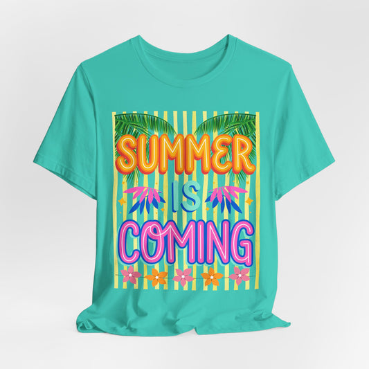 SunflowerPorchCo Summer Is Coming T-Shirt | Tropical Palm Flowers Tee