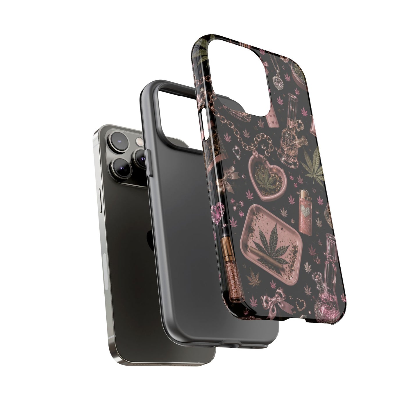 Sunflower Porch Co Pink Cannabis Pattern Tough Case | Weed Leaf Phone Case, Grinder & Lighter Design
