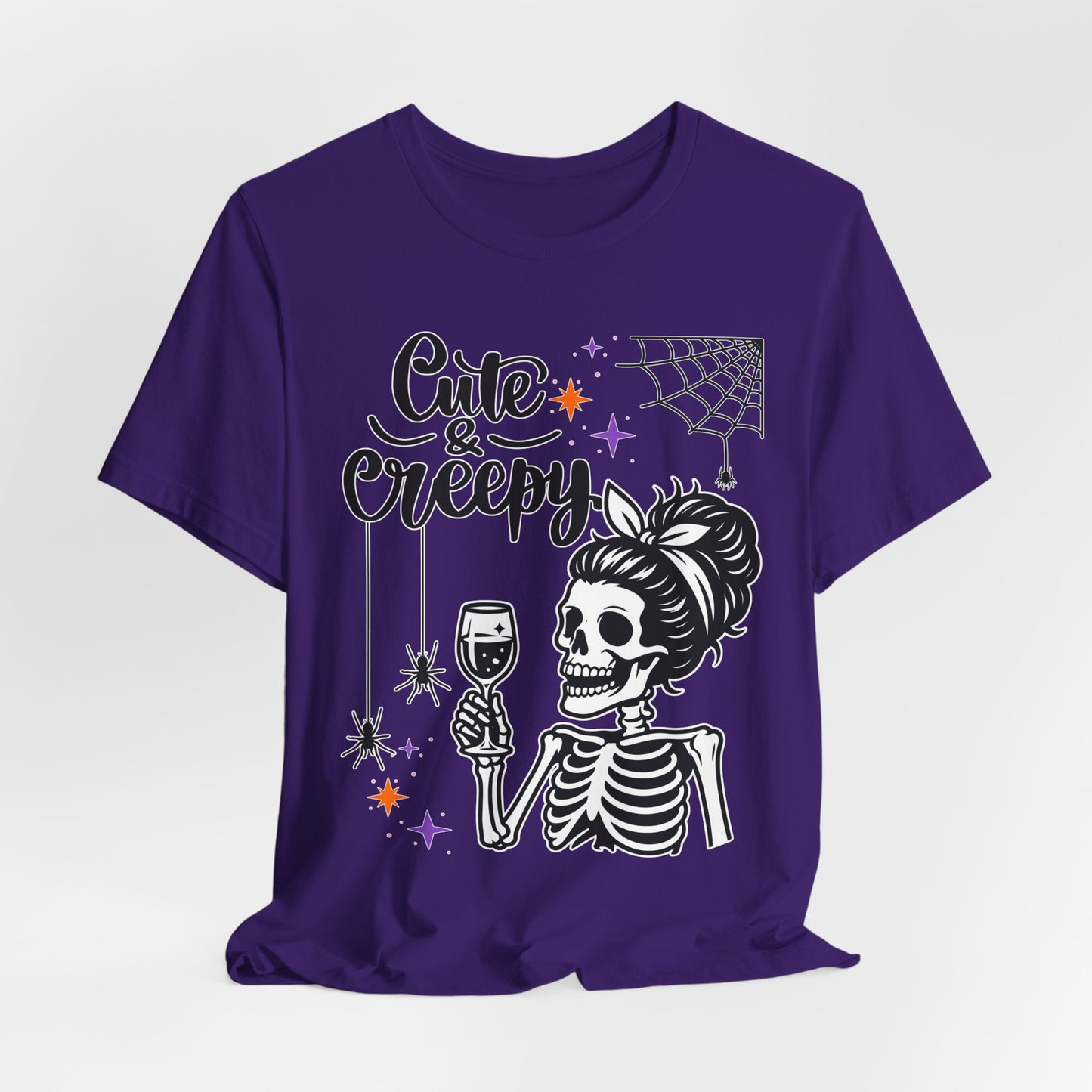 Cute & Creepy Skeleton Lady T-Shirt | Halloween Skull Wine Tee