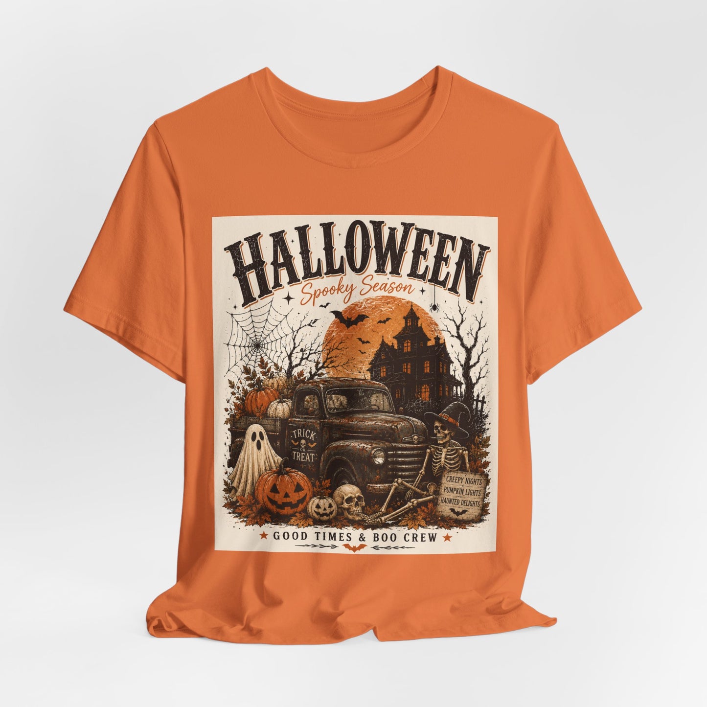 Sunflower Porch Co Halloween Vintage Truck Tee | Spooky Season Pumpkin Ghost Haunted House