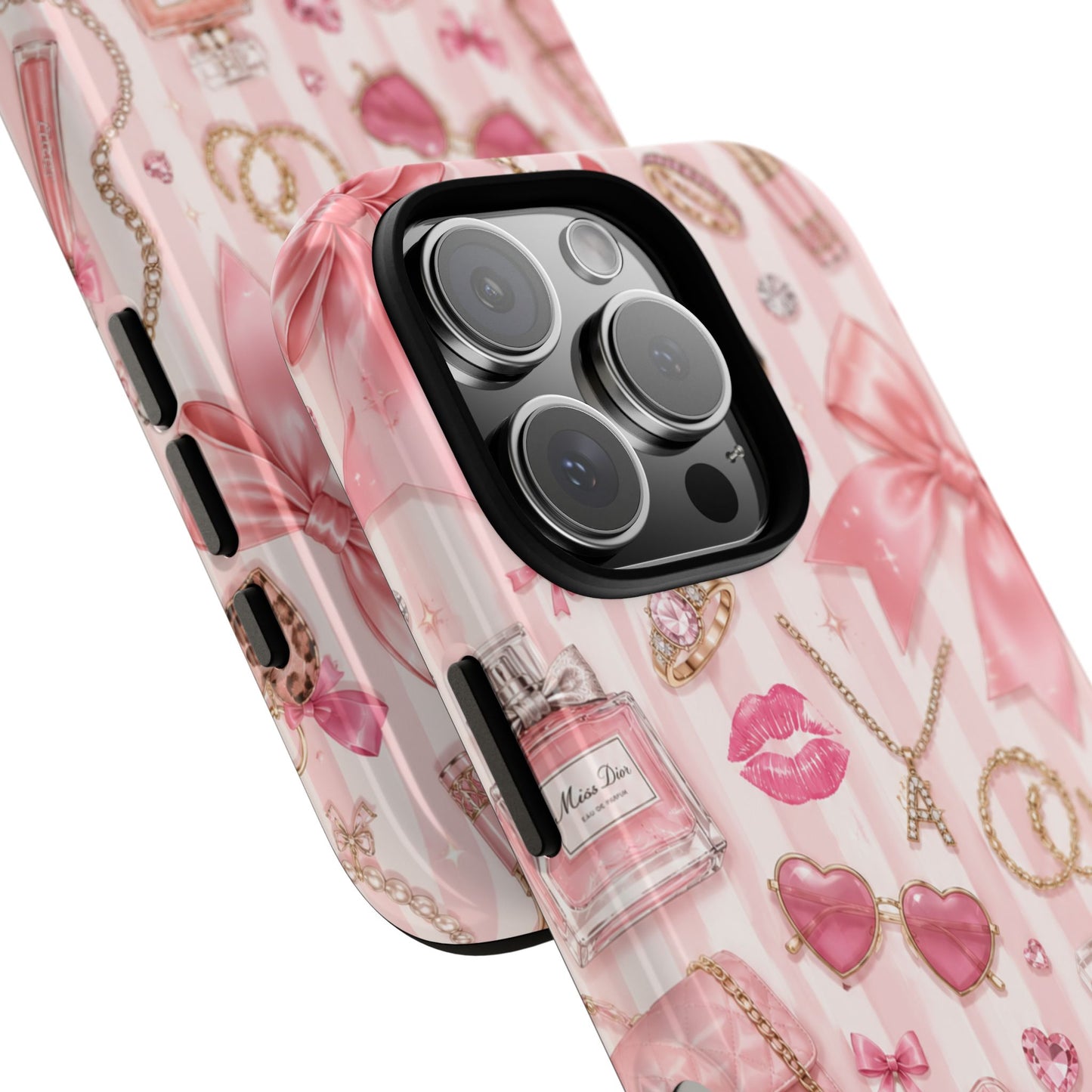 Pink Glam Pattern phone case | Makeup, bows, perfume, lipstick design