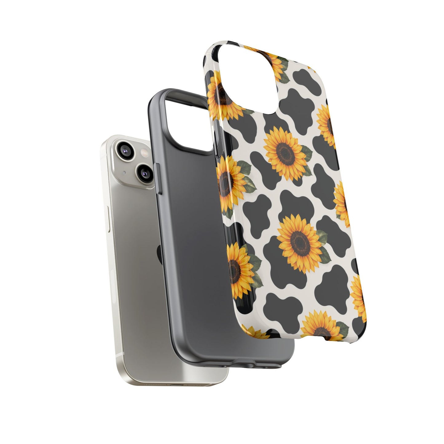 Sunflower Cow Print Tough Case | Phone Case, Floral Farm Animal Pattern