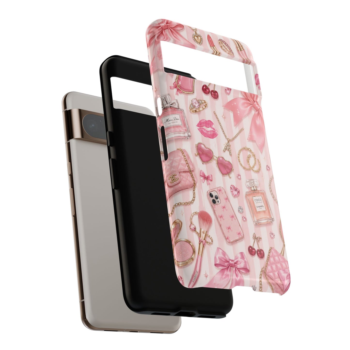 Pink Glam Pattern phone case | Makeup, bows, perfume, lipstick design