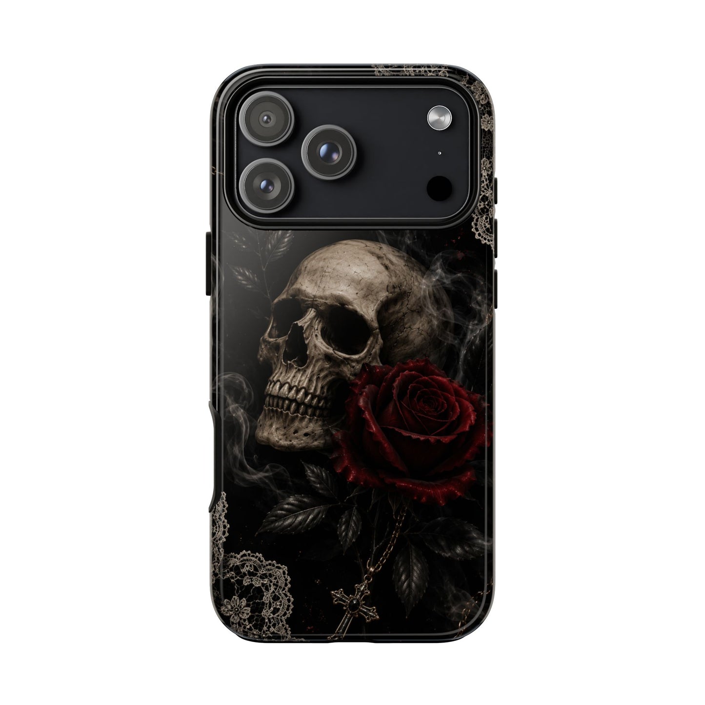 Sunflower Porch Co Skull with Red Rose phone case | Tough Cases