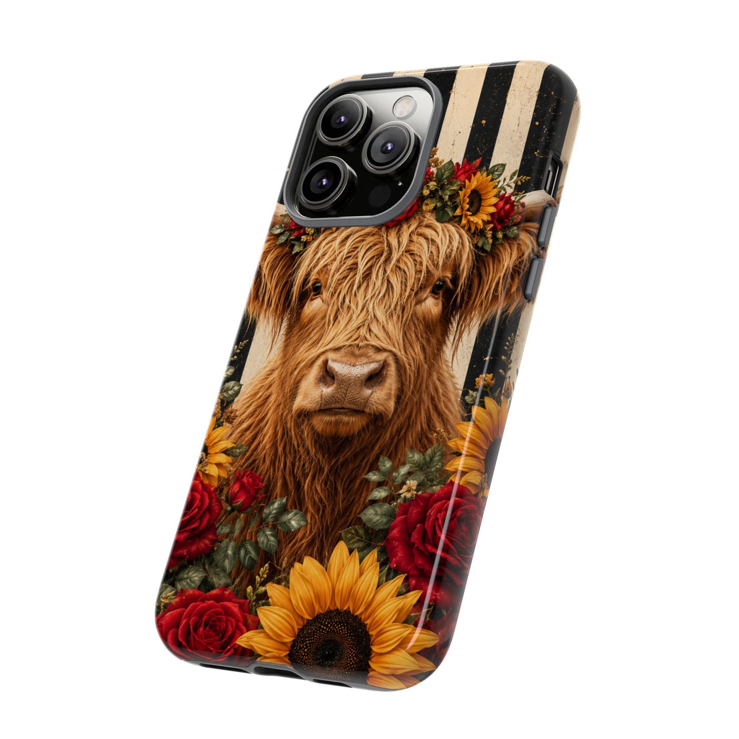 Sunflower Porch Co Highland Cow Floral Crown phone case | Tough Cases