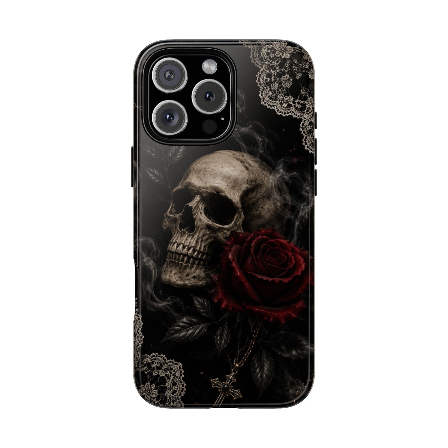 Sunflower Porch Co Skull with Red Rose phone case | Tough Cases