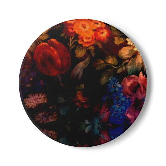 Sunflower Porch Co Dark Vintage Floral Ceramic Coaster | Round Cork Back
