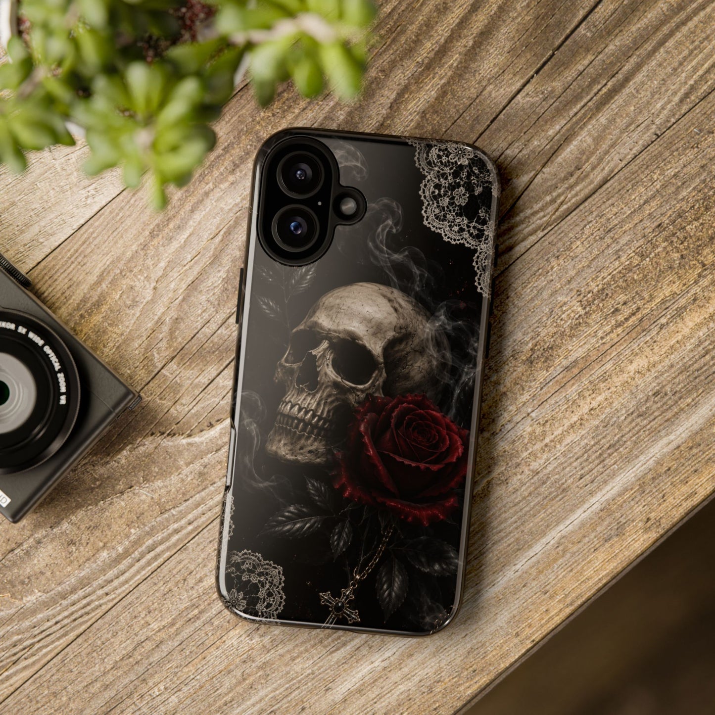 Sunflower Porch Co Skull with Red Rose phone case | Tough Cases