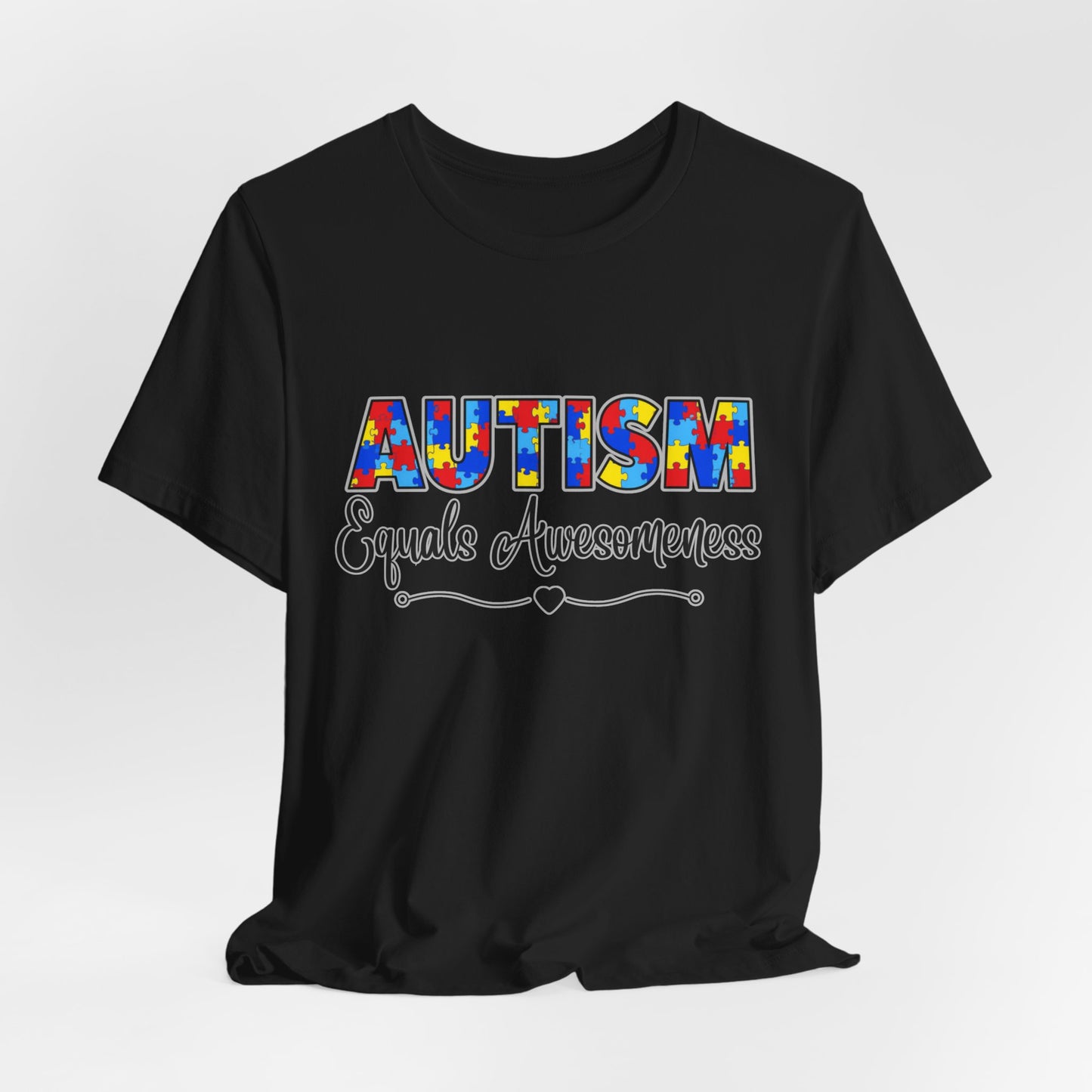 SunflowerPorchCo Autism Equals Awesomeness T-Shirt | Puzzle Heart Autism Awareness Tee