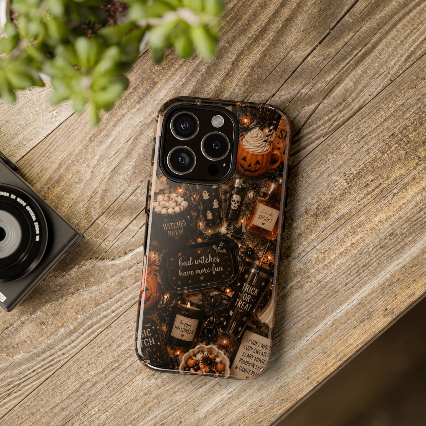 Sunflower Porch Co Halloween Collage phone case | spooky pumpkin witchy design
