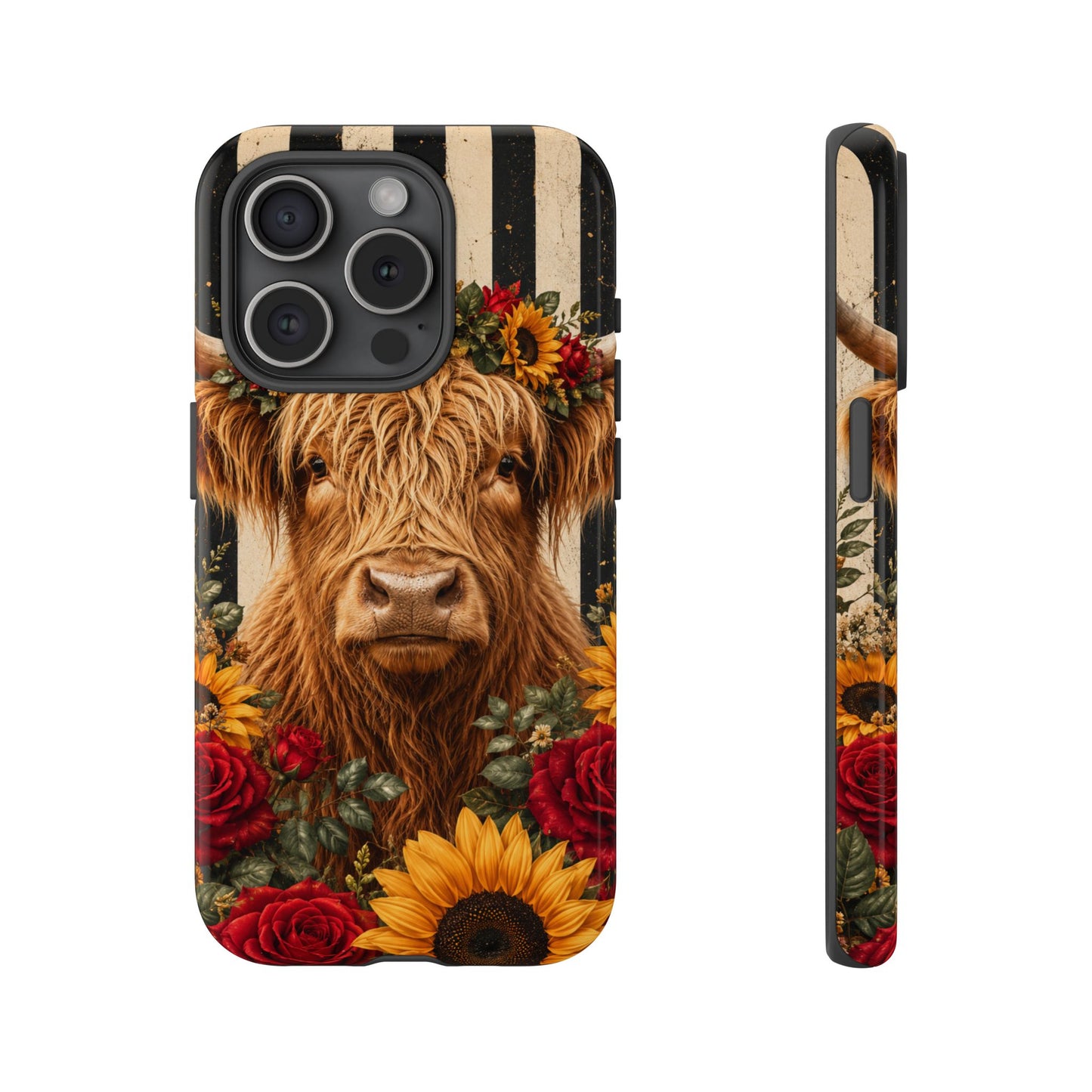 Sunflower Porch Co Highland Cow Floral Crown phone case | Tough Cases
