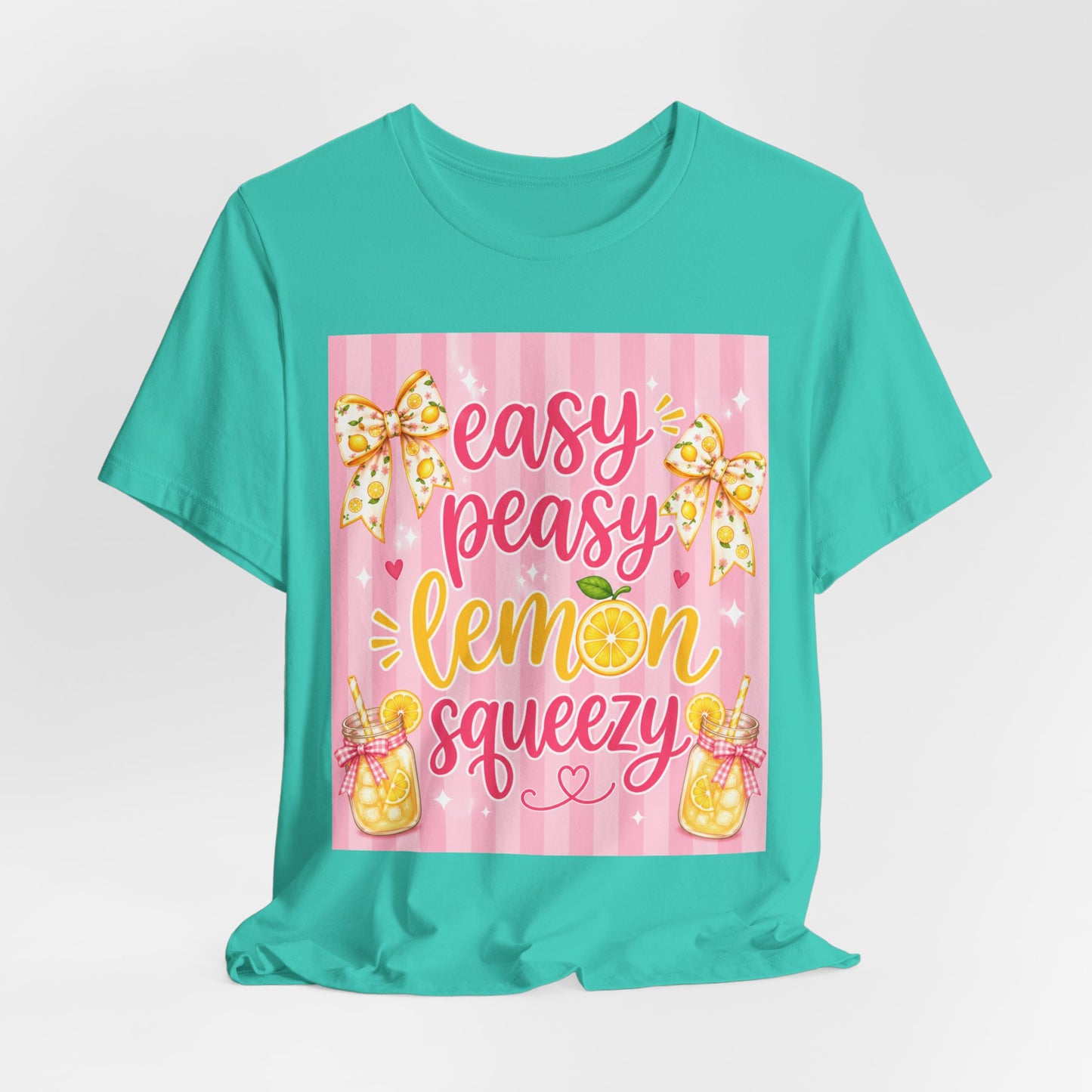 SunflowerPorchCo Easy Peasy Lemon Squeezy T-Shirt | Lemonade Floral Bow Summer Graphic