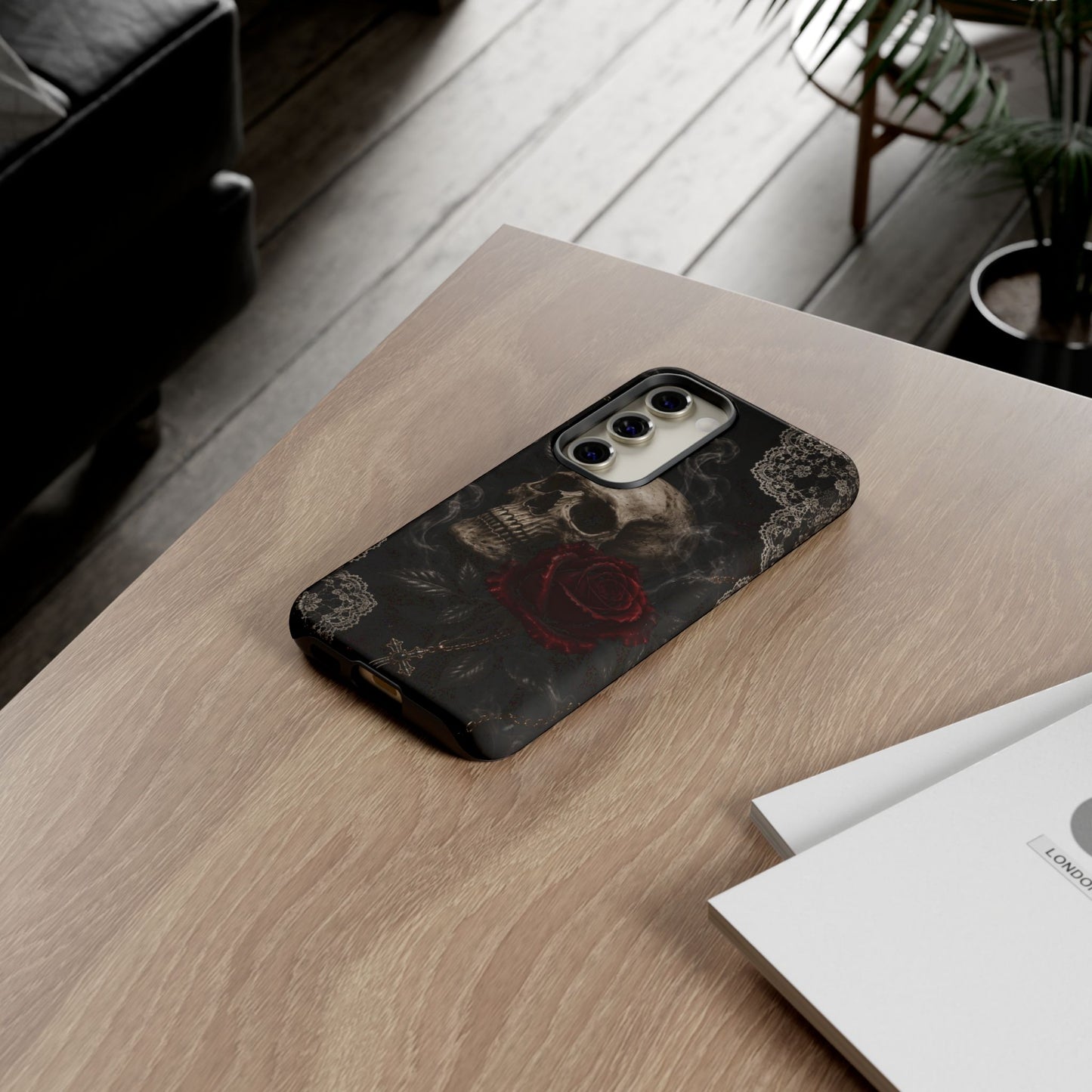 Sunflower Porch Co Skull with Red Rose phone case | Tough Cases