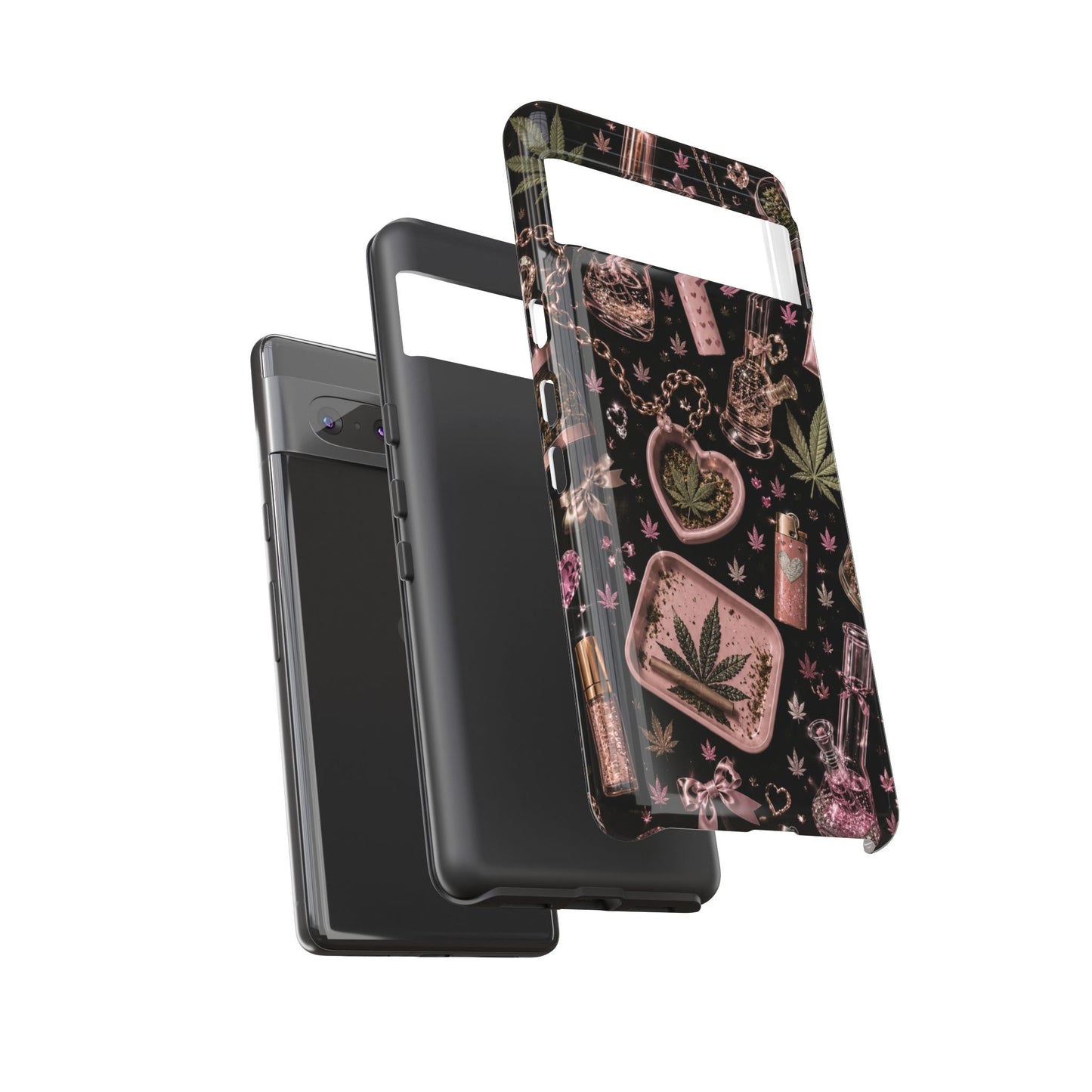 Sunflower Porch Co Pink Cannabis Pattern Tough Case | Weed Leaf Phone Case, Grinder & Lighter Design