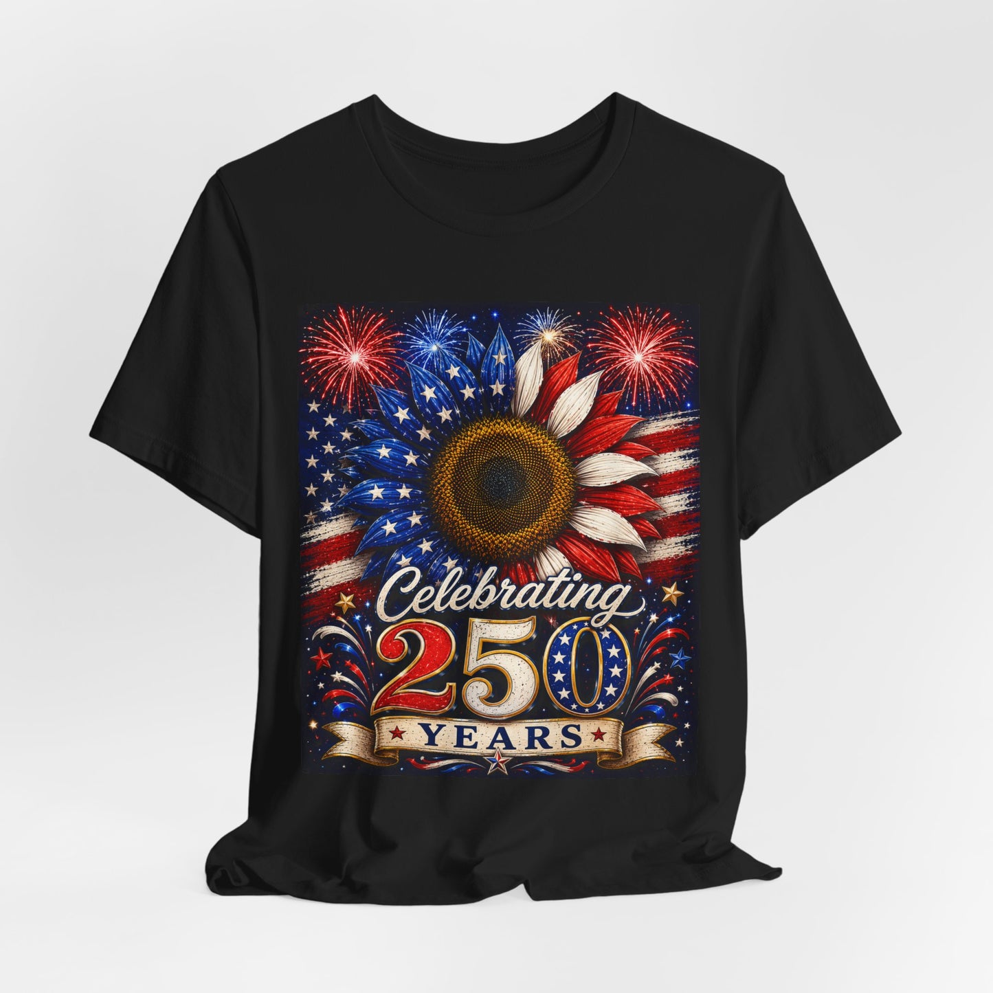 Sunflower Porch Co Celebrating 250 Years American Flag Sunflower T-Shirt