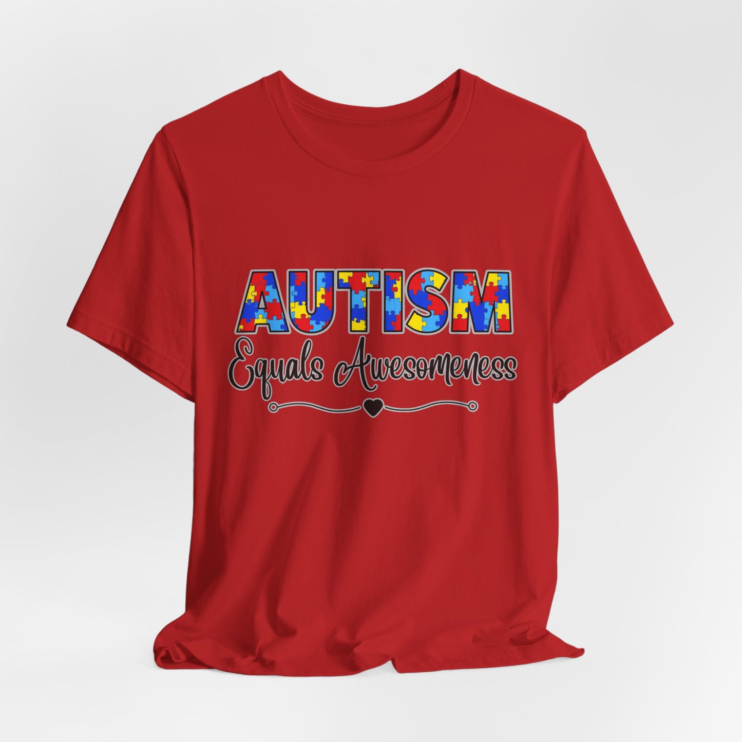 SunflowerPorchCo Autism Equals Awesomeness T-Shirt | Puzzle Heart Autism Awareness Tee