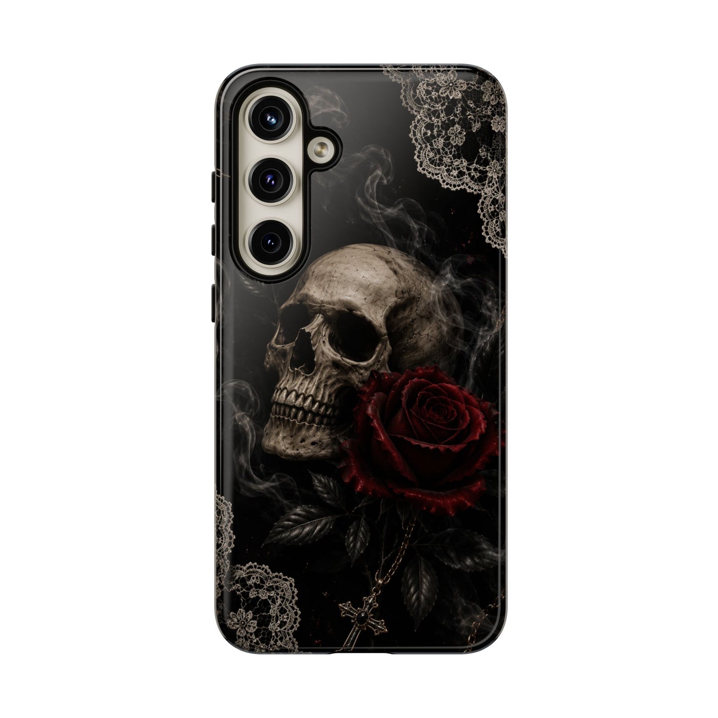 Sunflower Porch Co Skull with Red Rose phone case | Tough Cases