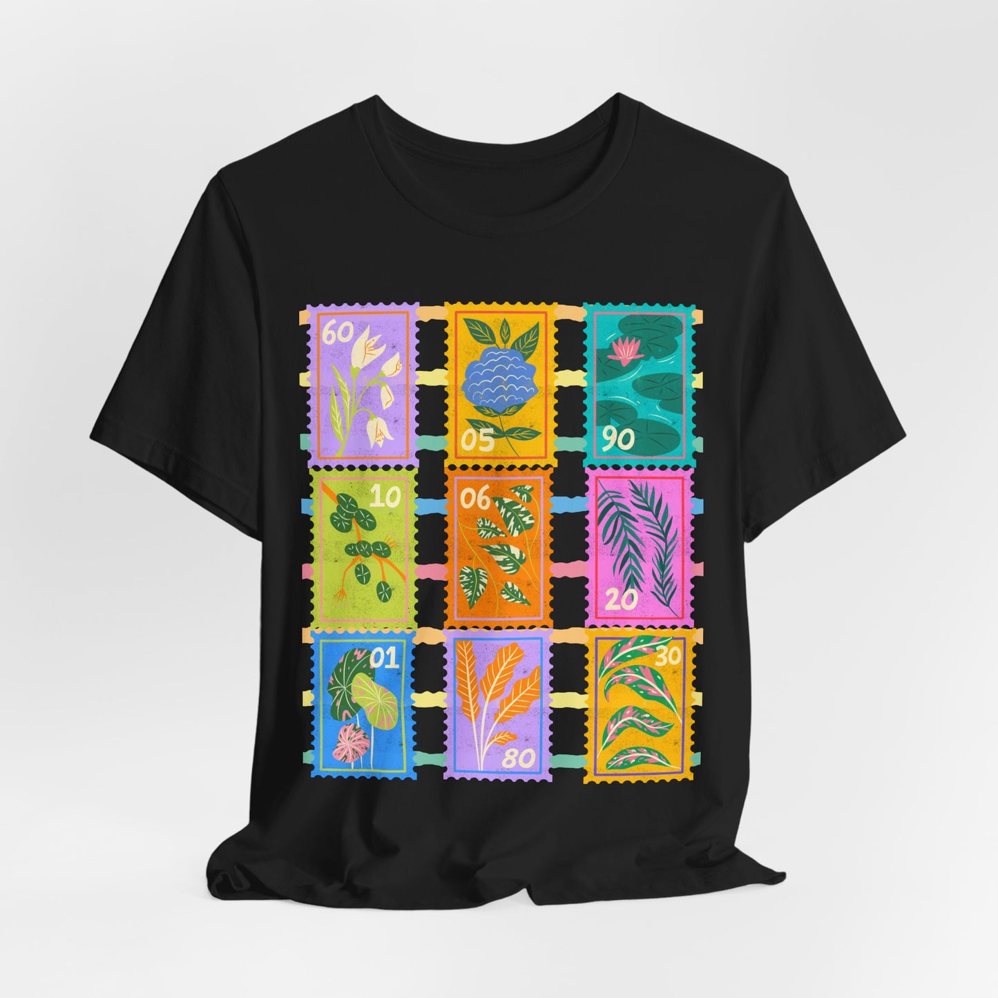 SunflowerPorchCo Vintage Botanical Stamp Collage Tee | Floral Postage Stamp T-Shirt