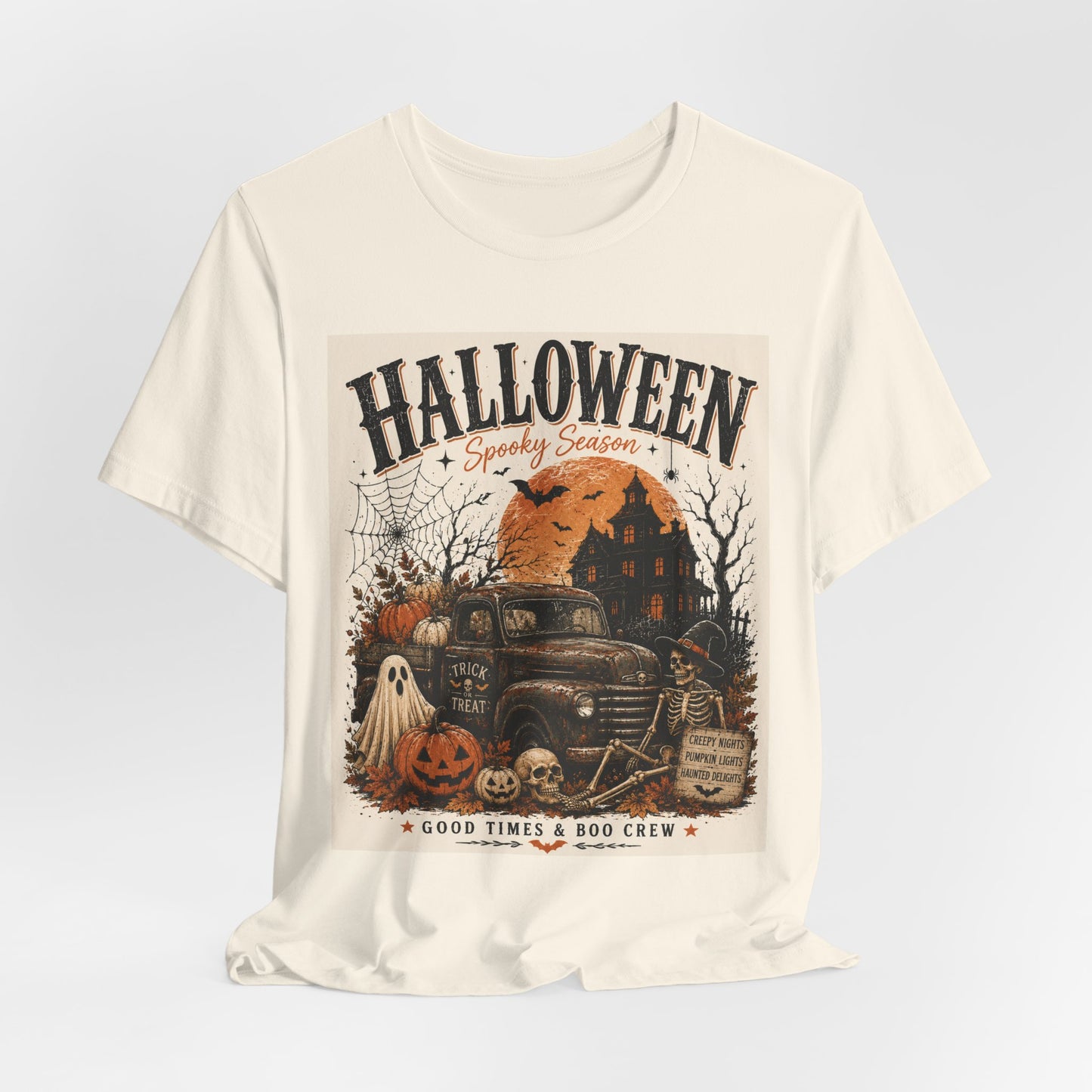 Sunflower Porch Co Halloween Vintage Truck Tee | Spooky Season Pumpkin Ghost Haunted House