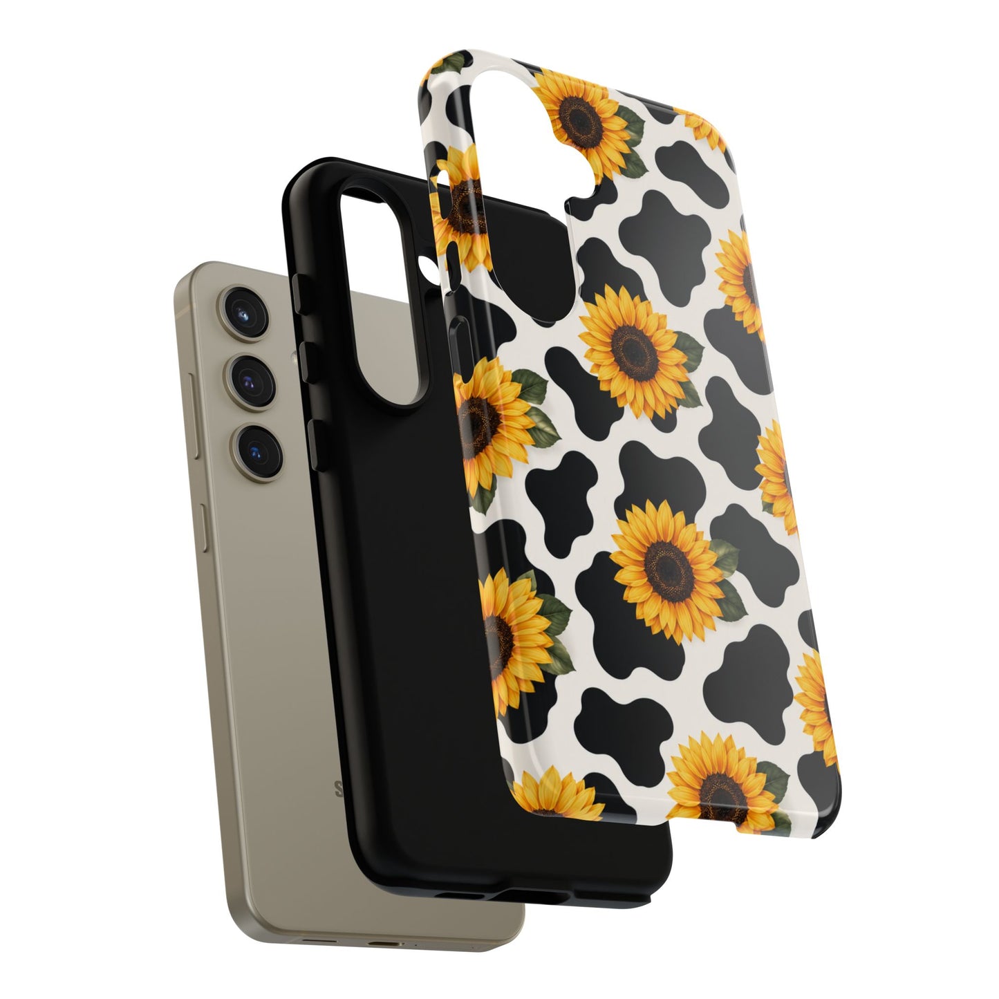 Sunflower Cow Print Tough Case | Phone Case, Floral Farm Animal Pattern
