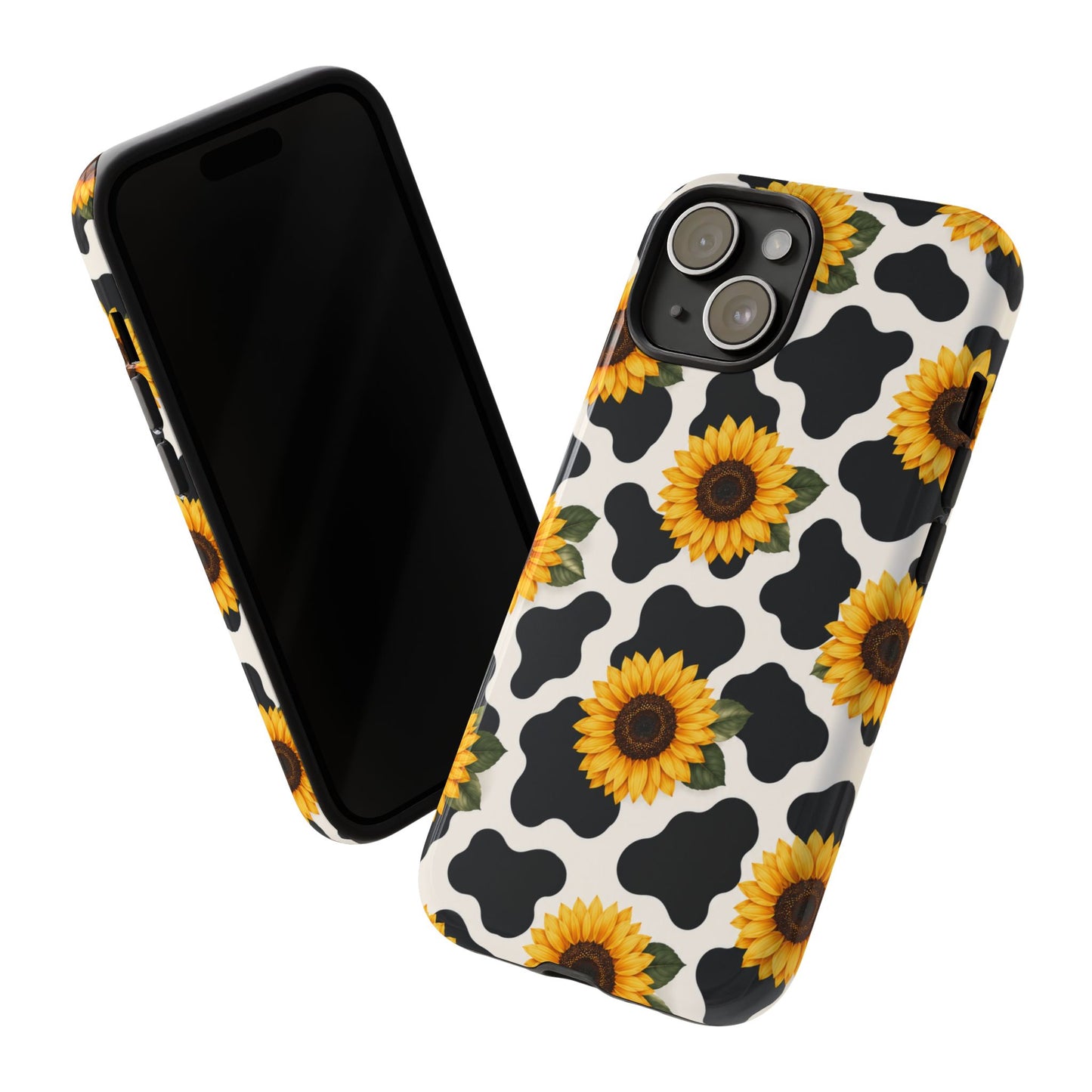 Sunflower Cow Print Tough Case | Phone Case, Floral Farm Animal Pattern