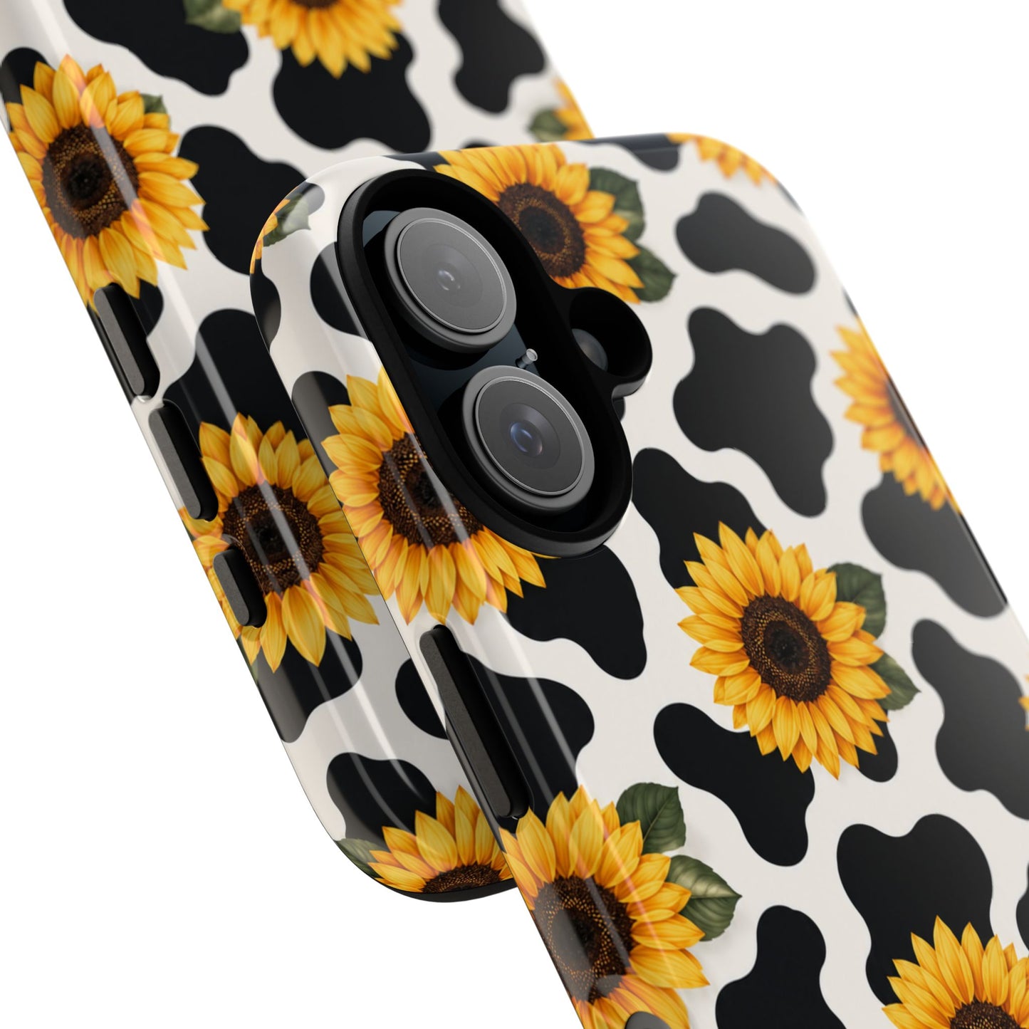 Sunflower Cow Print Tough Case | Phone Case, Floral Farm Animal Pattern