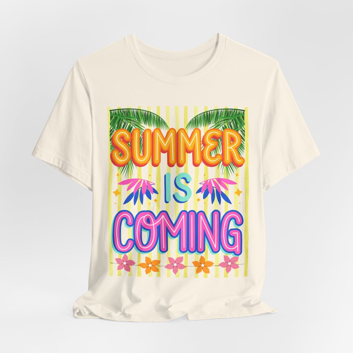 SunflowerPorchCo Summer Is Coming T-Shirt | Tropical Palm Flowers Tee