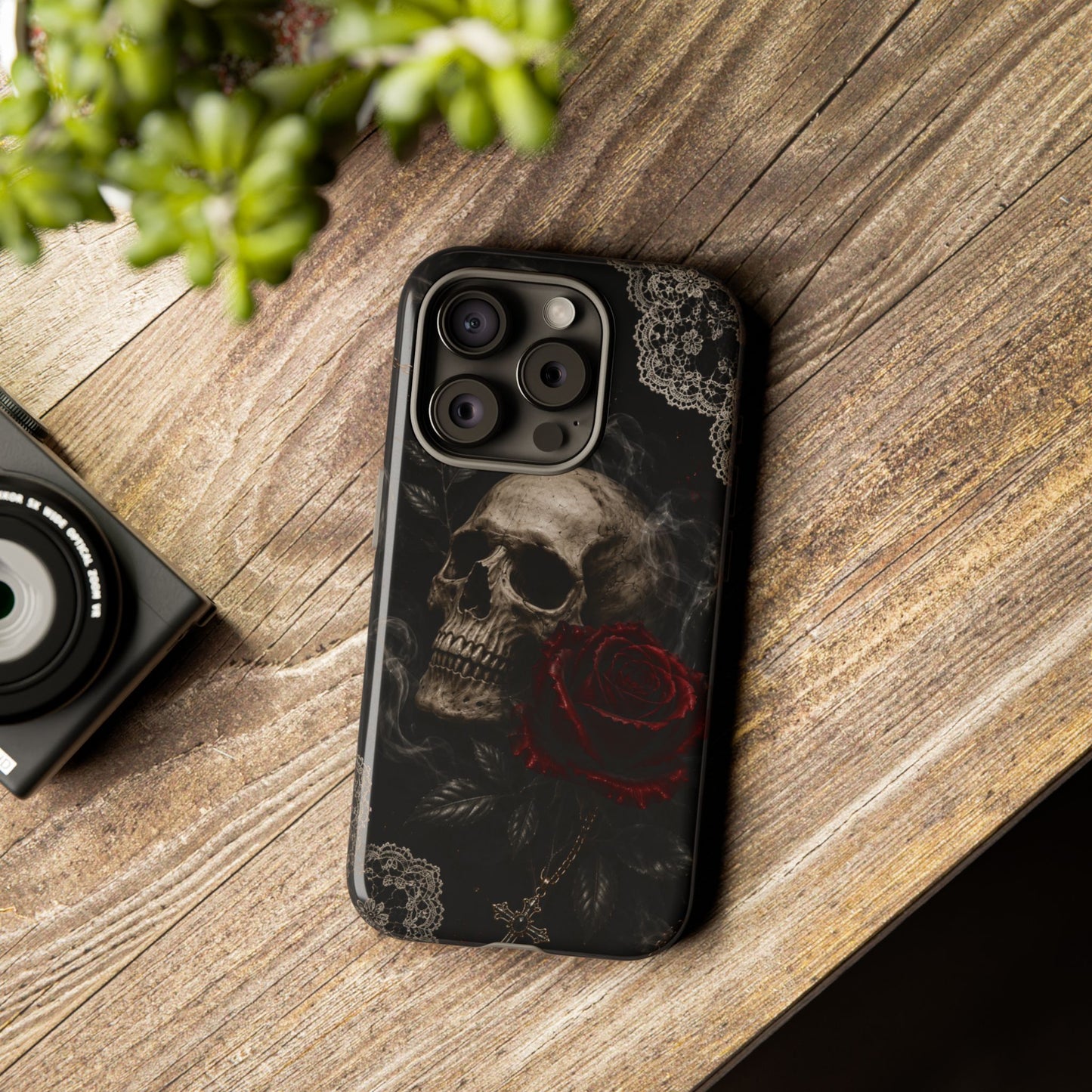 Sunflower Porch Co Skull with Red Rose phone case | Tough Cases