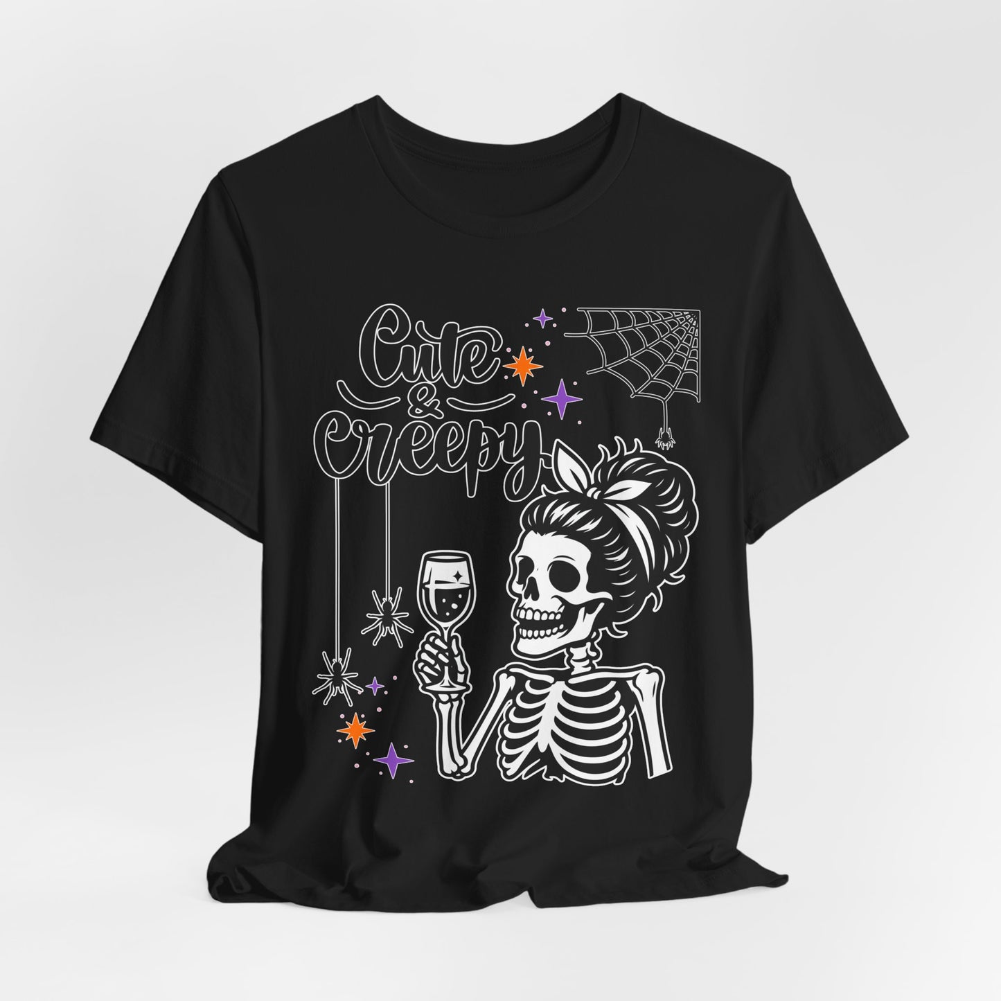 Cute & Creepy Skeleton Lady T-Shirt | Halloween Skull Wine Tee