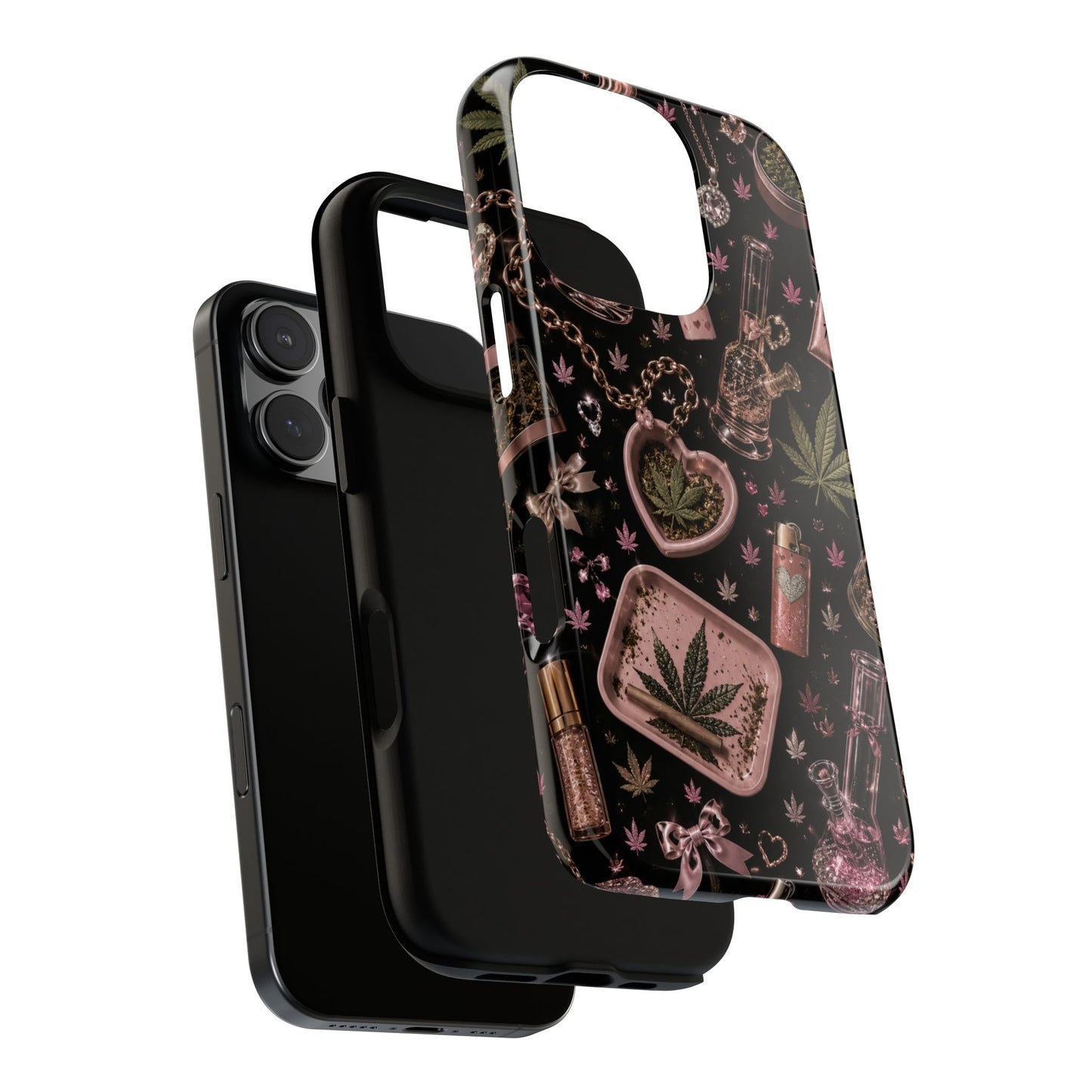 Sunflower Porch Co Pink Cannabis Pattern Tough Case | Weed Leaf Phone Case, Grinder & Lighter Design