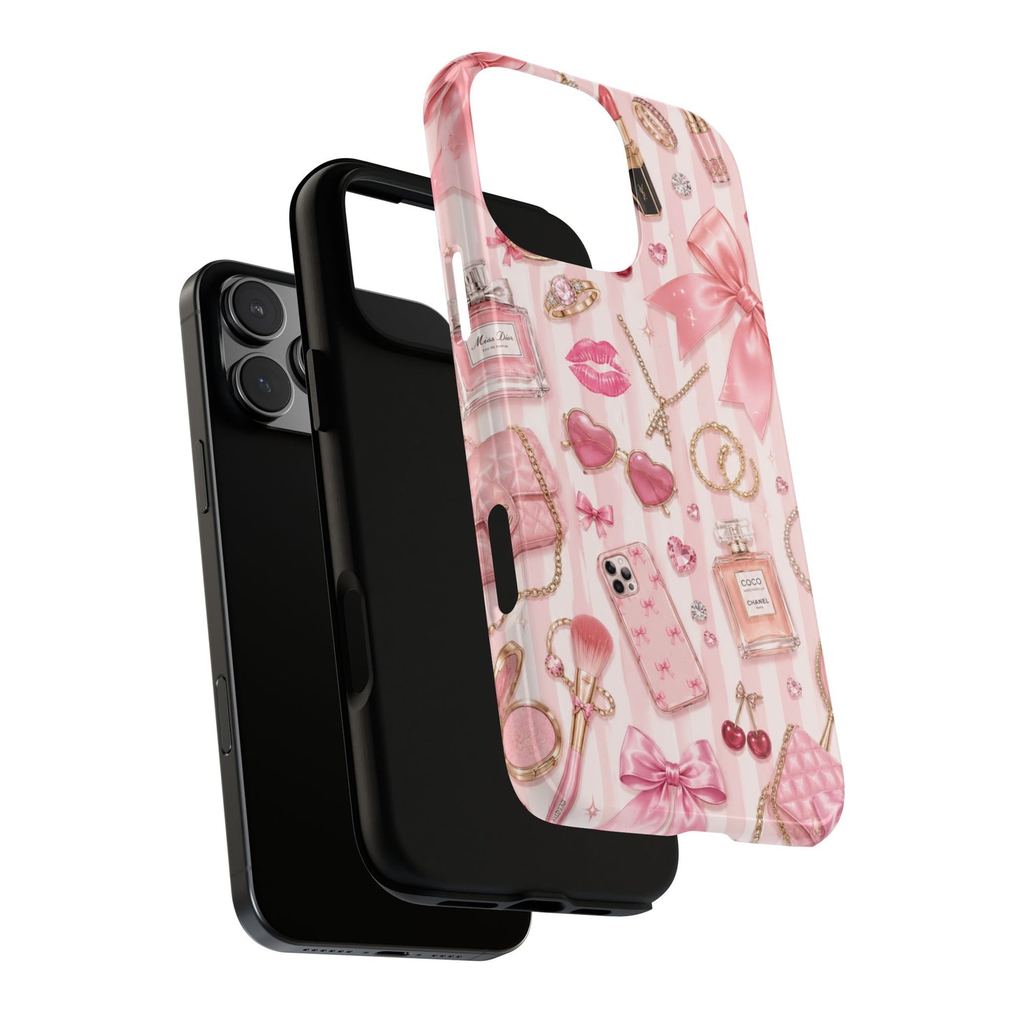 Pink Glam Pattern phone case | Makeup, bows, perfume, lipstick design