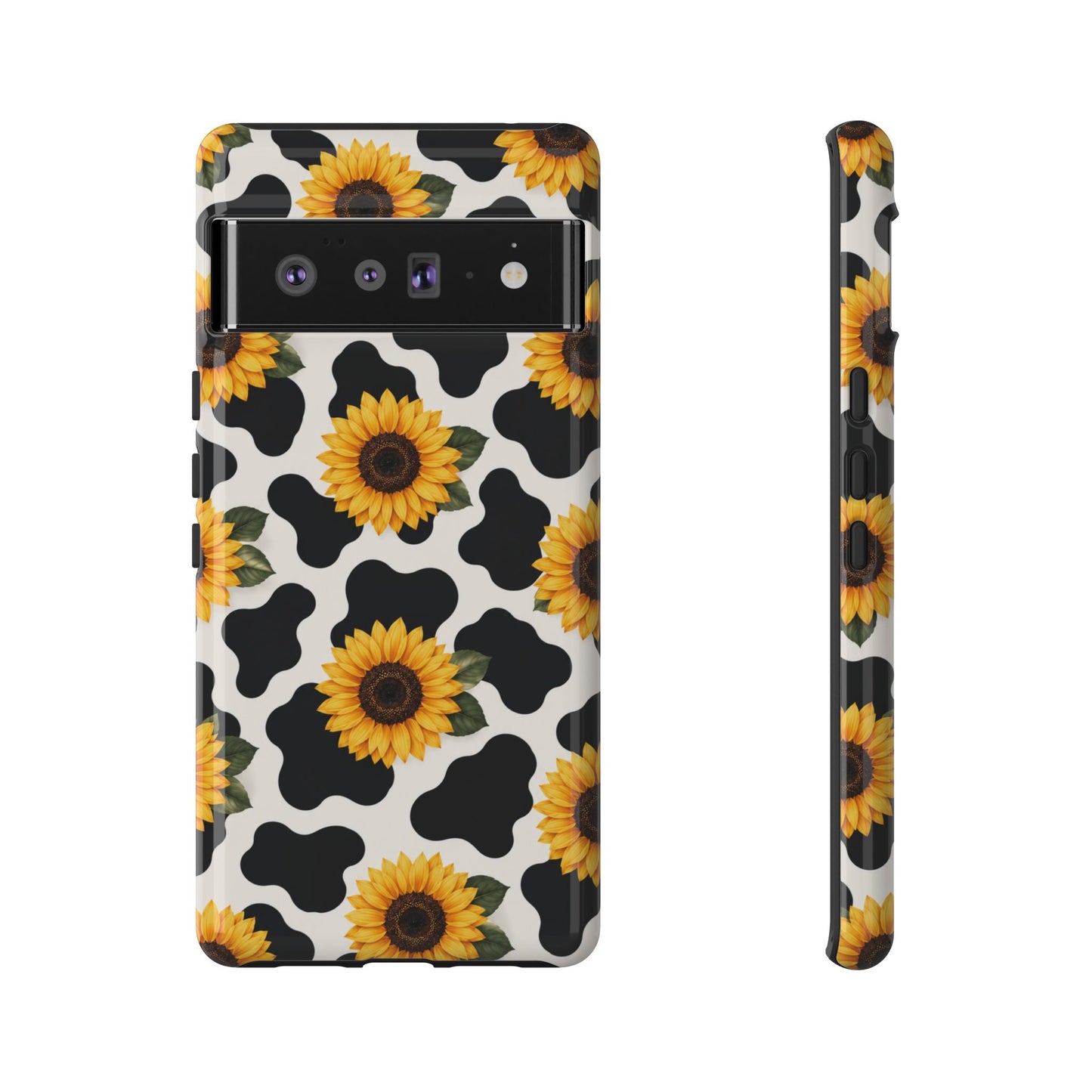 Sunflower Cow Print Tough Case | Phone Case, Floral Farm Animal Pattern