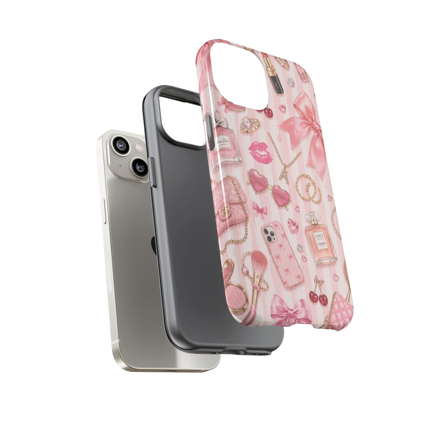 Pink Glam Pattern phone case | Makeup, bows, perfume, lipstick design