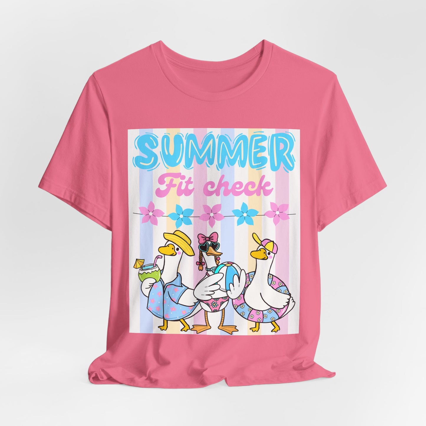 SunflowerPorchCo Summer Fit Check Tee | Cartoon Ducks in Sunglasses, Pastel Beach Vibes