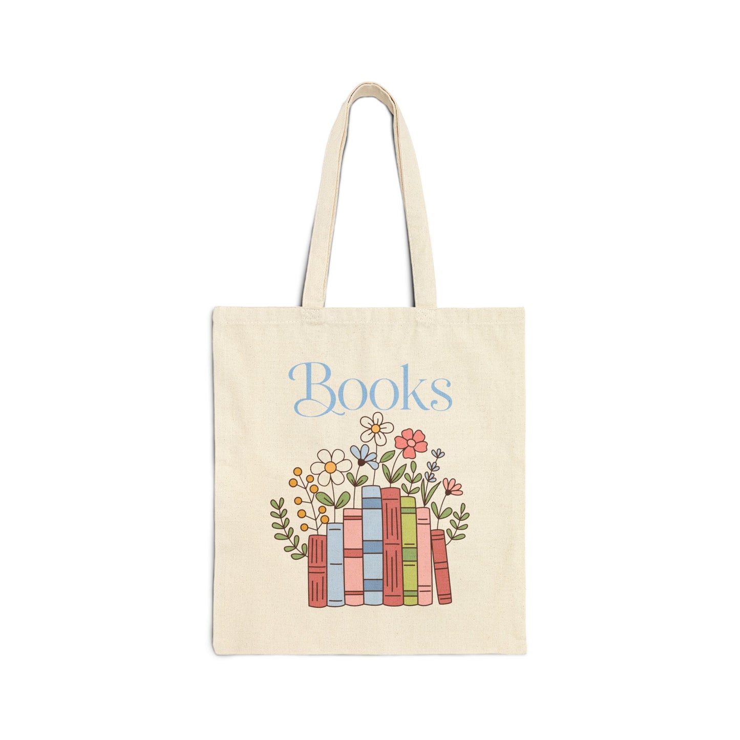 Floral Books Stack Tote Bag | Booklover Canvas Tote, Reading Library Illustration