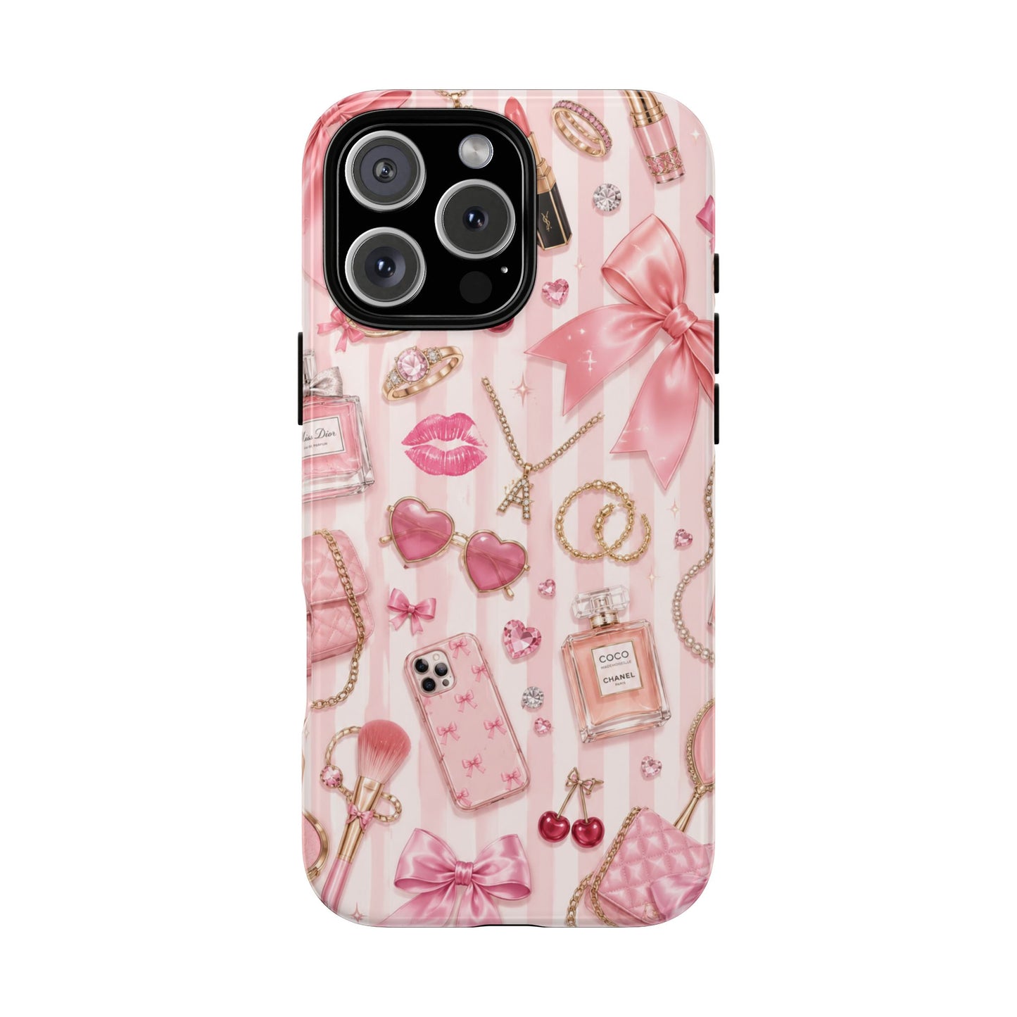 Pink Glam Pattern phone case | Makeup, bows, perfume, lipstick design