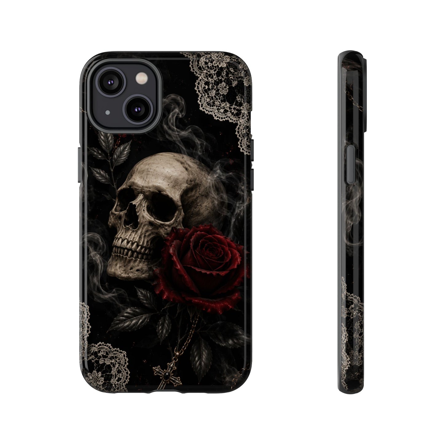 Sunflower Porch Co Skull with Red Rose phone case | Tough Cases