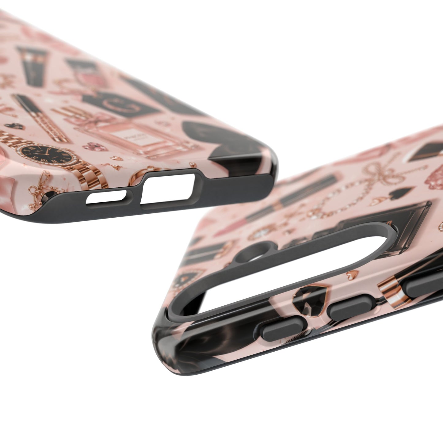Sunflower Porch Co Glam Makeup Pattern Phone Case | Rose Gold Cosmetics, Perfume, Lipstick