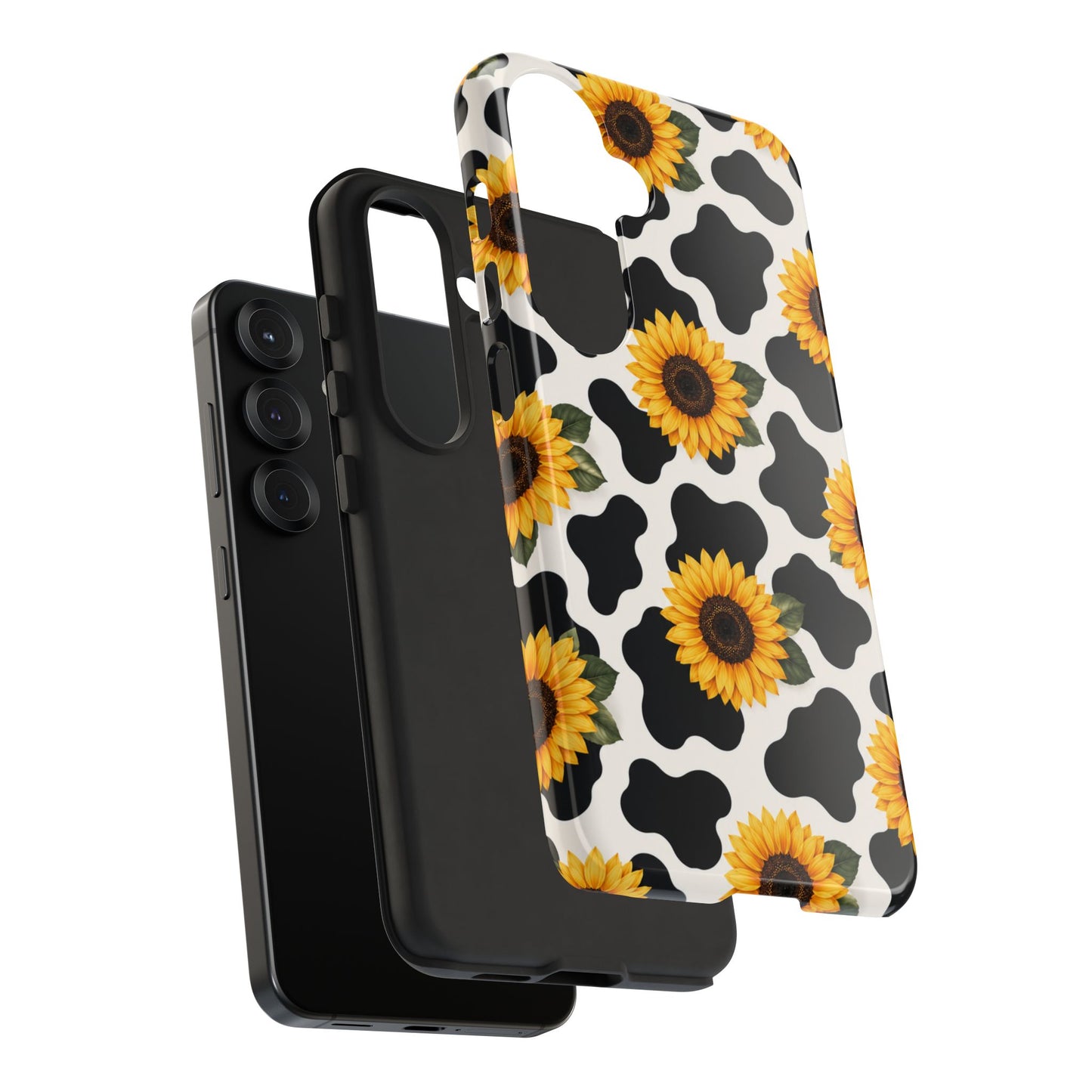 Sunflower Cow Print Tough Case | Phone Case, Floral Farm Animal Pattern