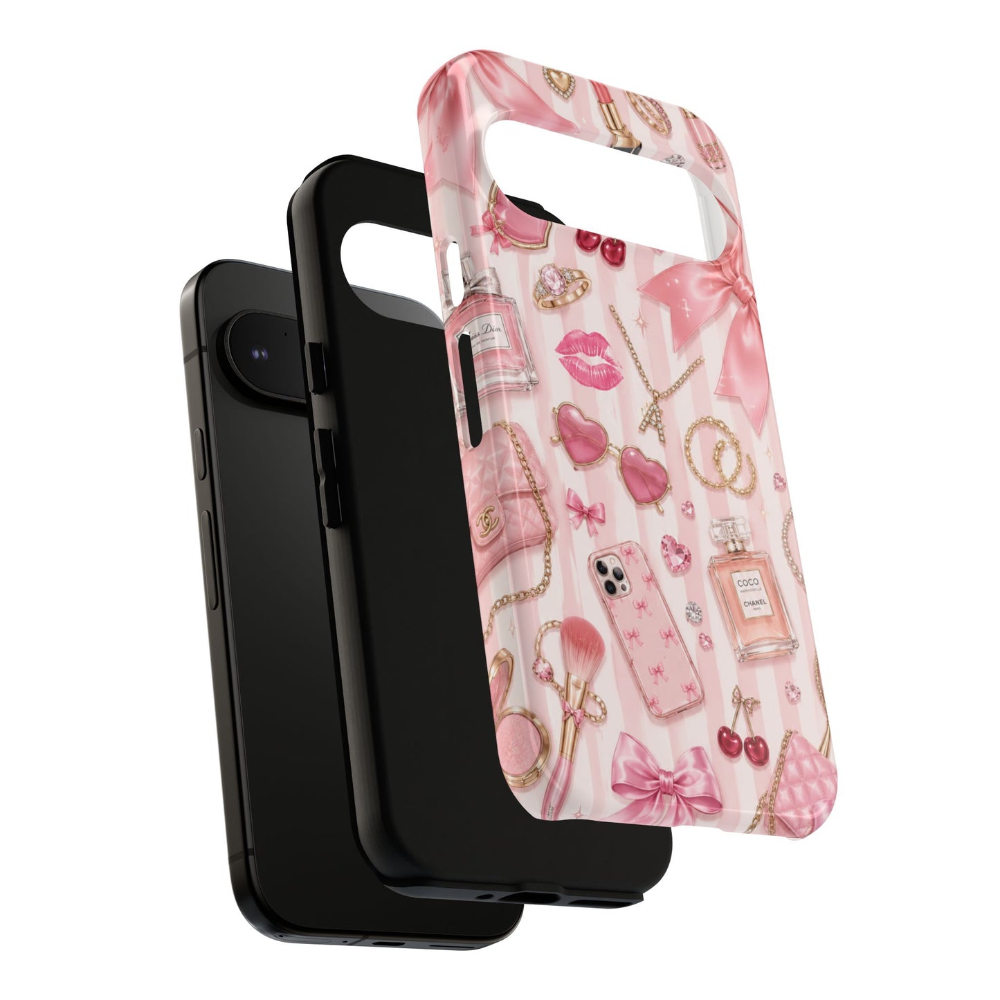 Pink Glam Pattern phone case | Makeup, bows, perfume, lipstick design
