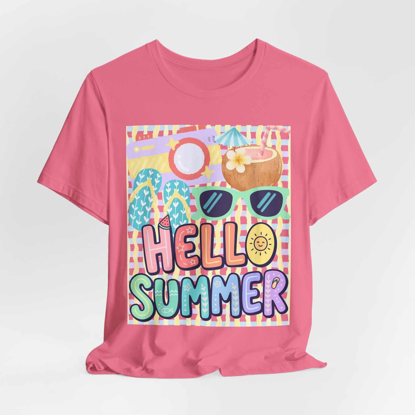 Sunflower Porch Co Hello Summer graphic tee | Summer sunglasses coconut flip flops shirt